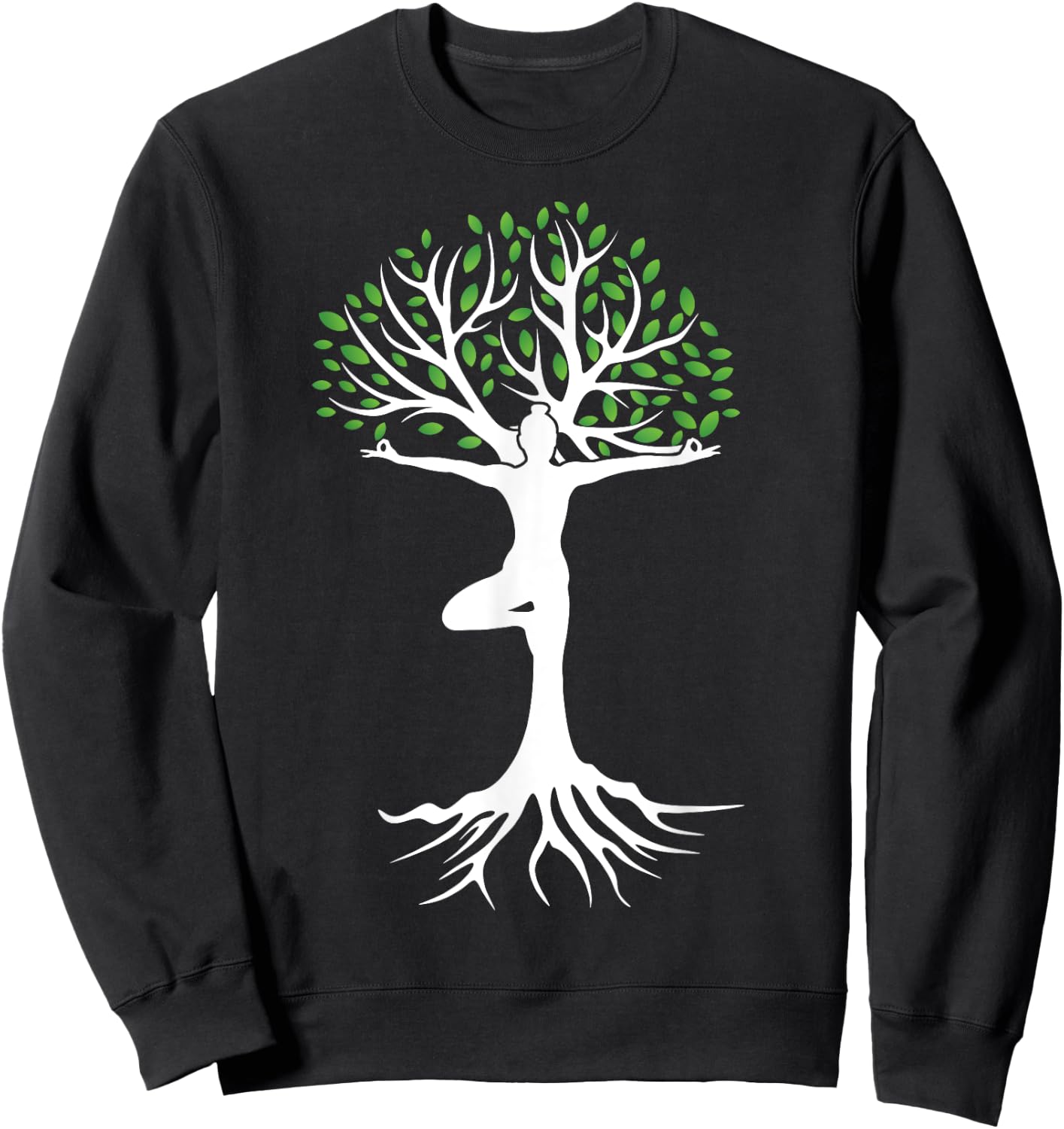 Zen Tree-Pose with Leaves Branches and Roots Yoga Namaste Sweatshirt - Sweatshirt | Black