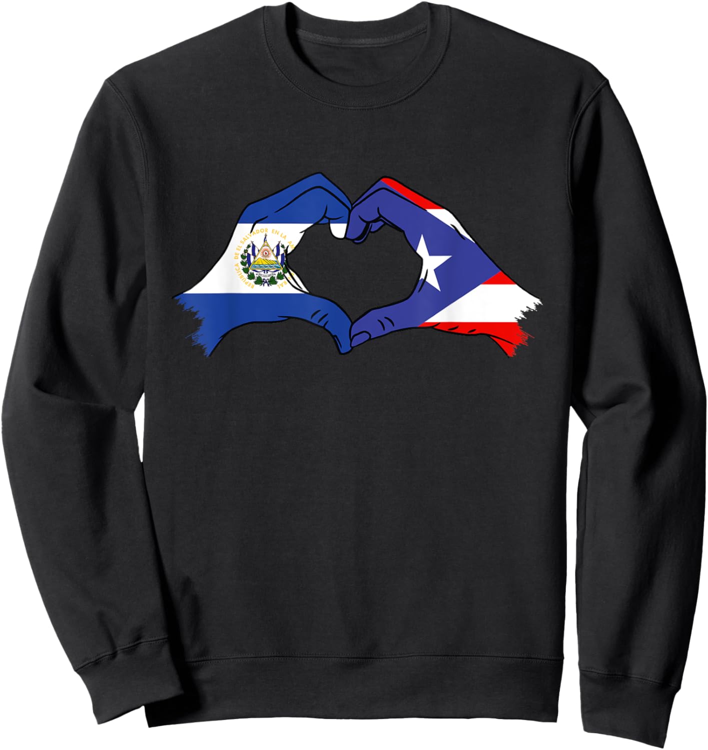 El Salvador Flag Puerto Rico Heart Salvadorian El Salvador Sweatshirt - Sweatshirt | Black