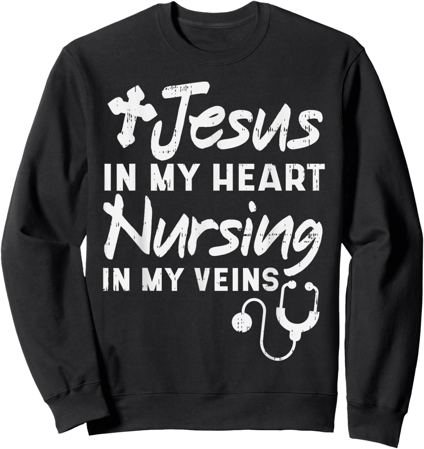 Jesus Heart Nursing Veins Nurse RN God Faith Christian Gift Sweatshirt - Sweatshirt | Black