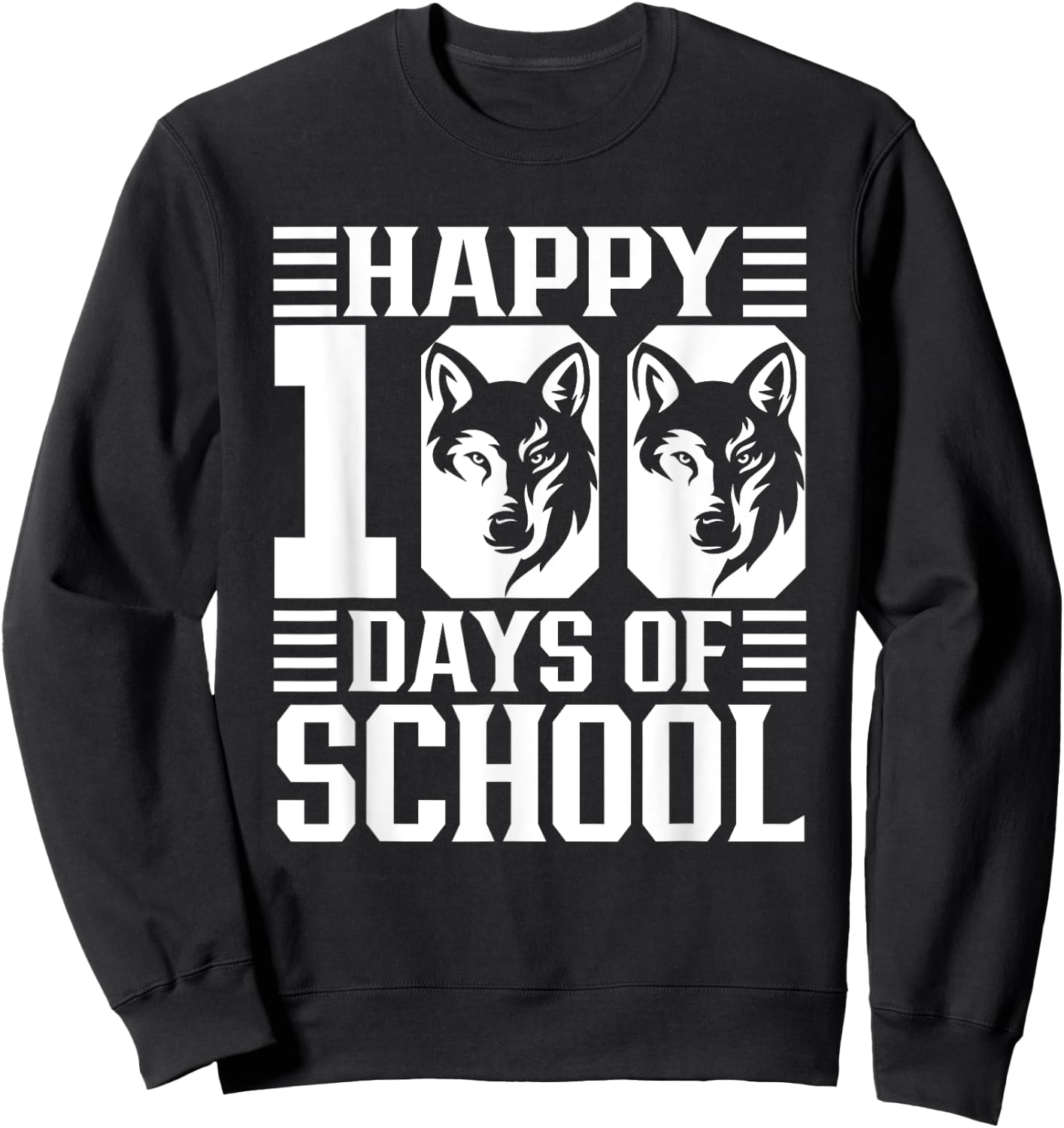 Happy 100th Day Of School 100 Days Smarter Wolf Boys Girls Sweatshirt - Sweatshirt | Black