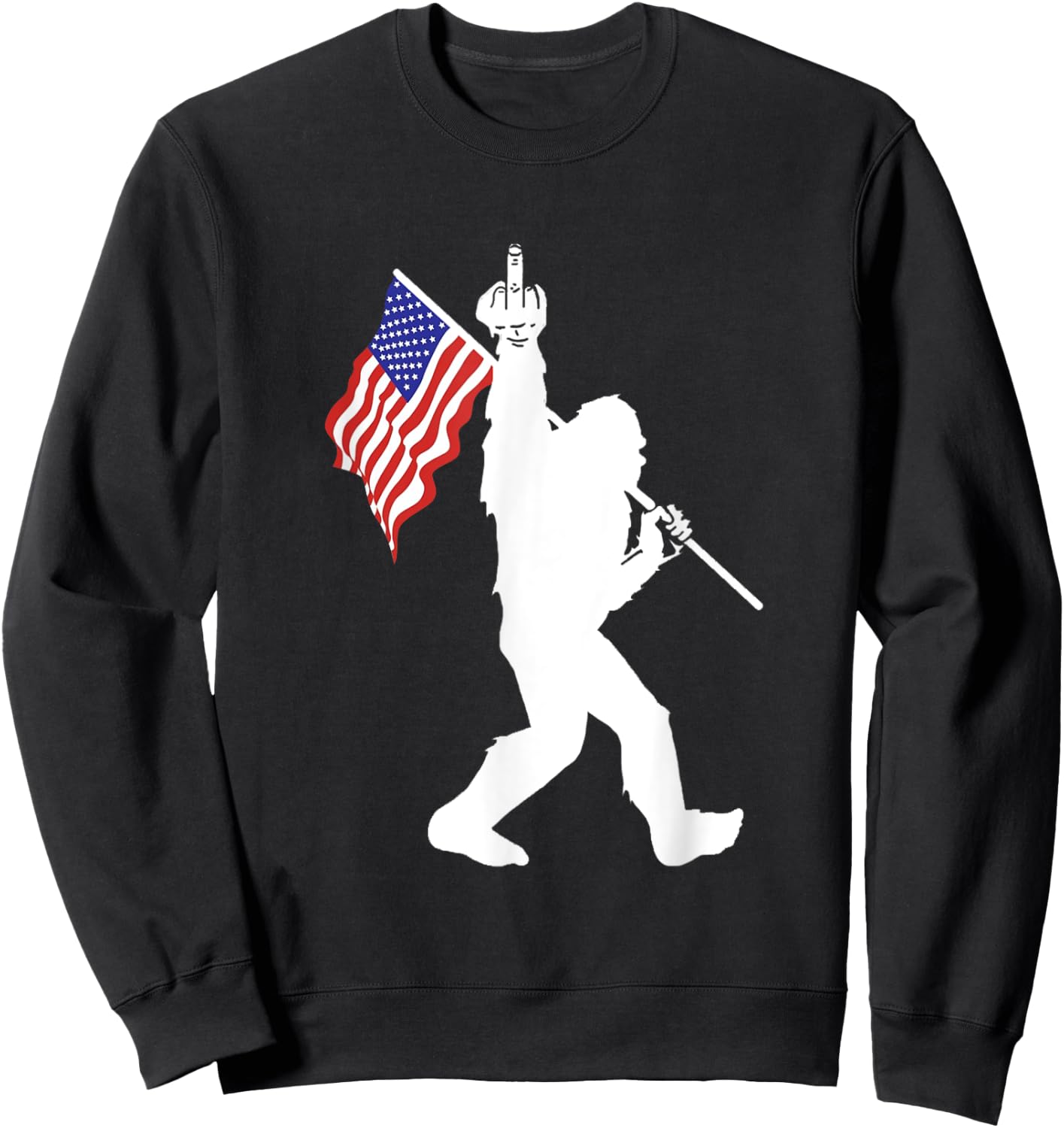 Funny Bigfoot Middle Finger USA Flag Sasquatch Believers Sweatshirt - Sweatshirt | Black