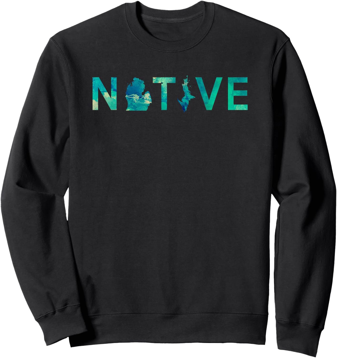 Native Michigander State Map Letter Green Watercolor Art Fan Sweatshirt - Sweatshirt | Black