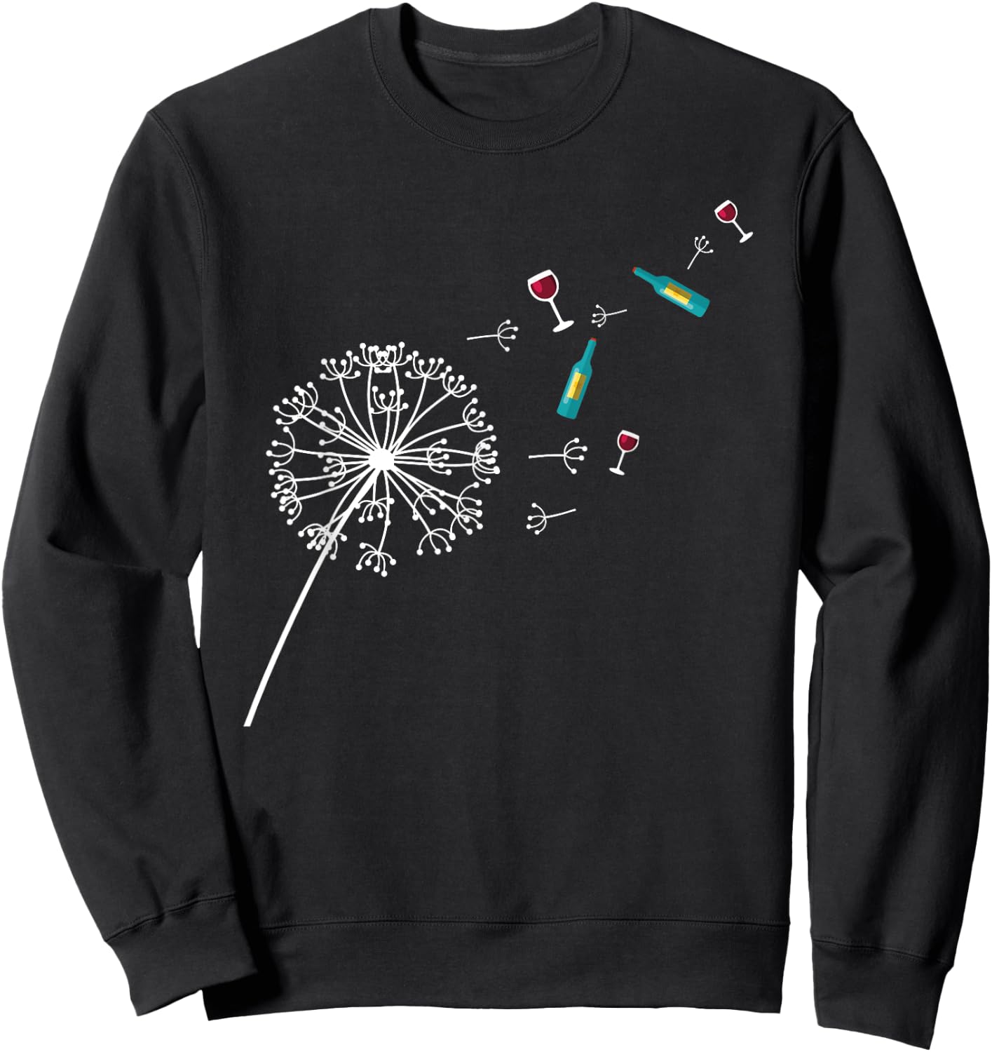 Wine Dandelion I Nature Lover Gift I Drinking Wine Sweatshirt - Sweatshirt | Black