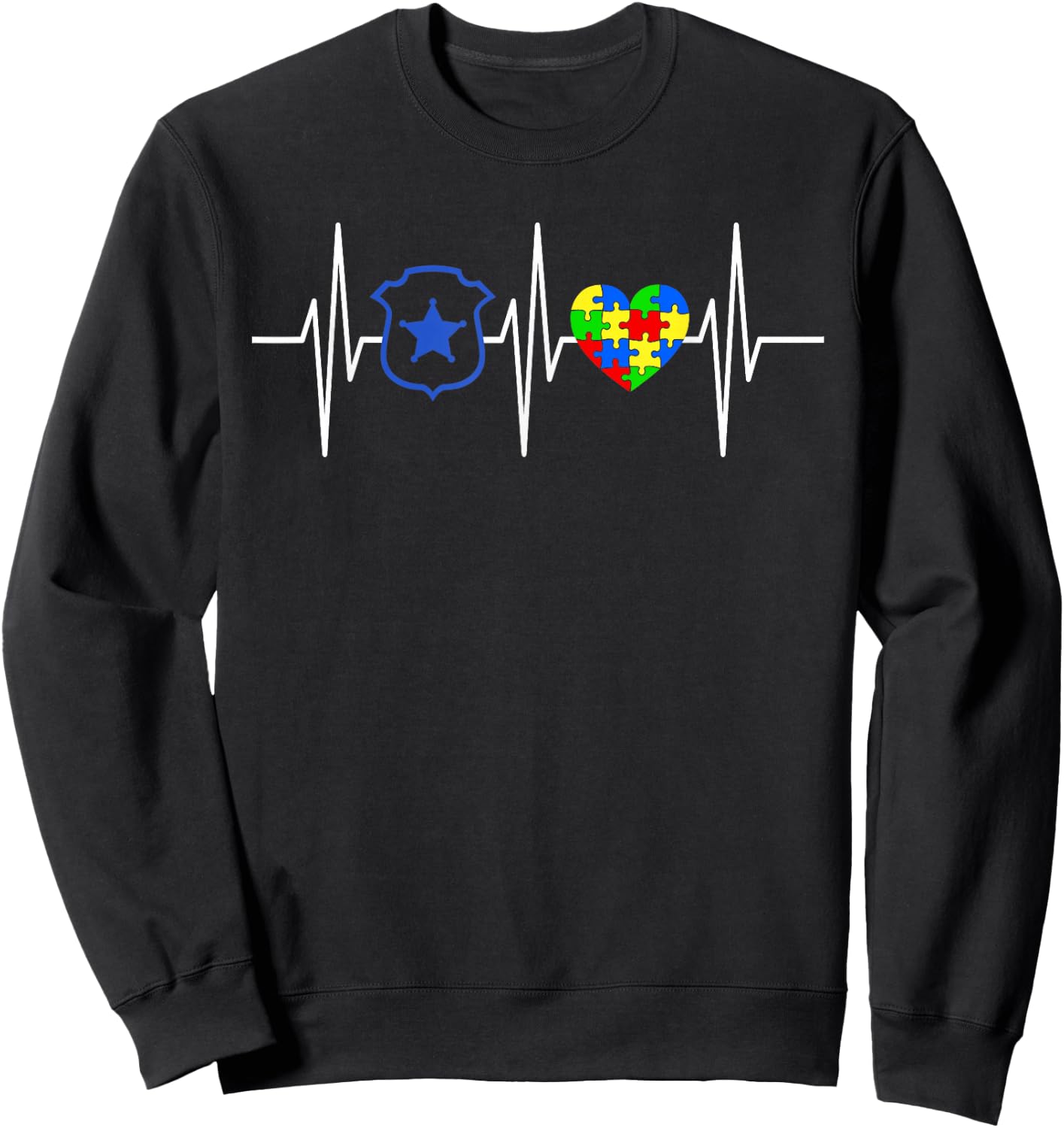 Police Autism Awareness Shirt Colored Puzzle Heart Sweatshirt - Sweatshirt | Black