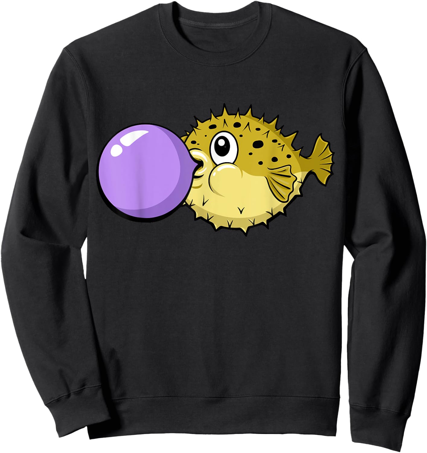 Funny Cute Kawaii Blowfish Pufferfish Gum Bubble Sweatshirt - Sweatshirt | Black