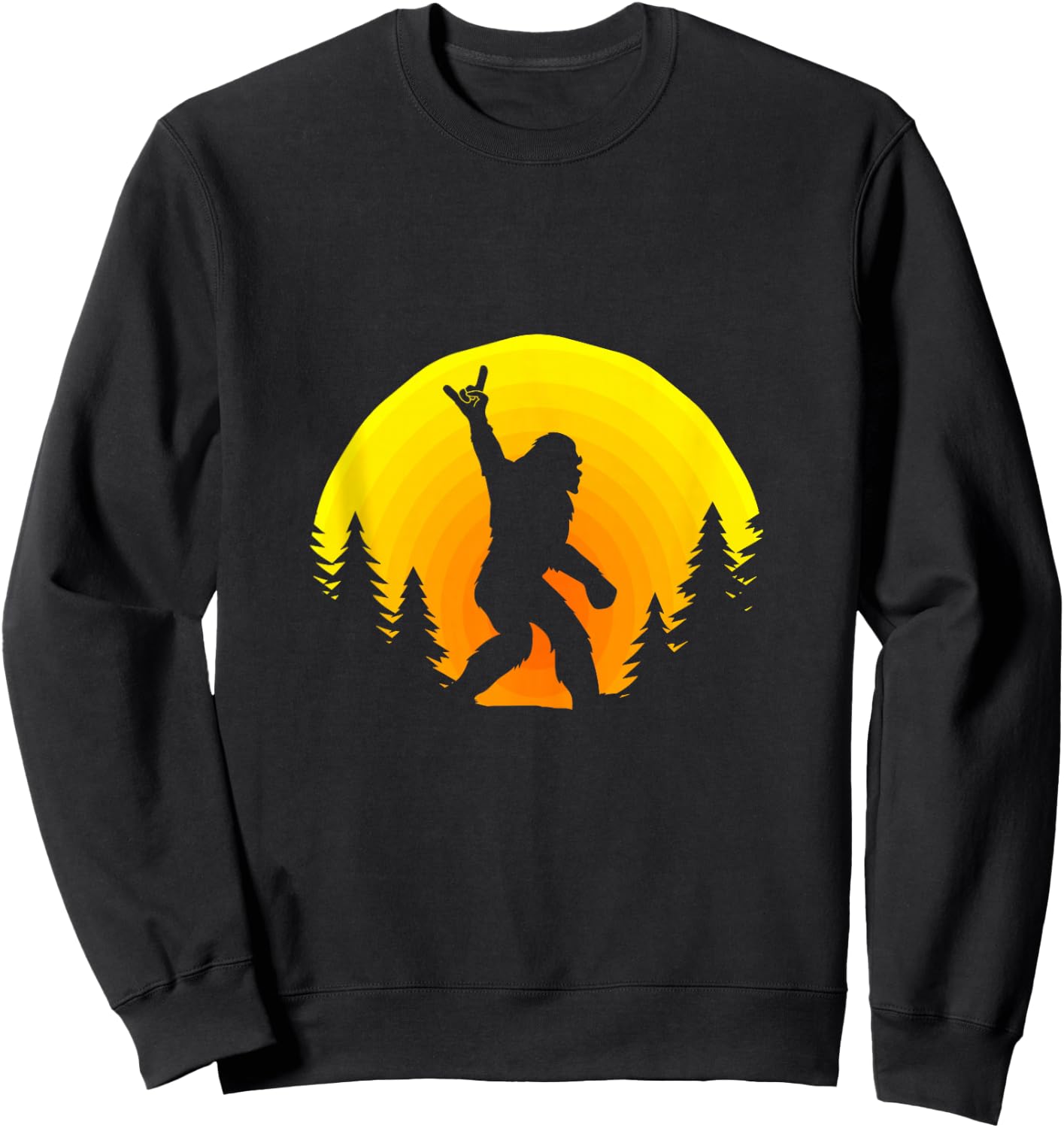 Funny Bigfoot Rock and Roll Sasquatch Believer Sunset Sweatshirt - Sweatshirt | Black
