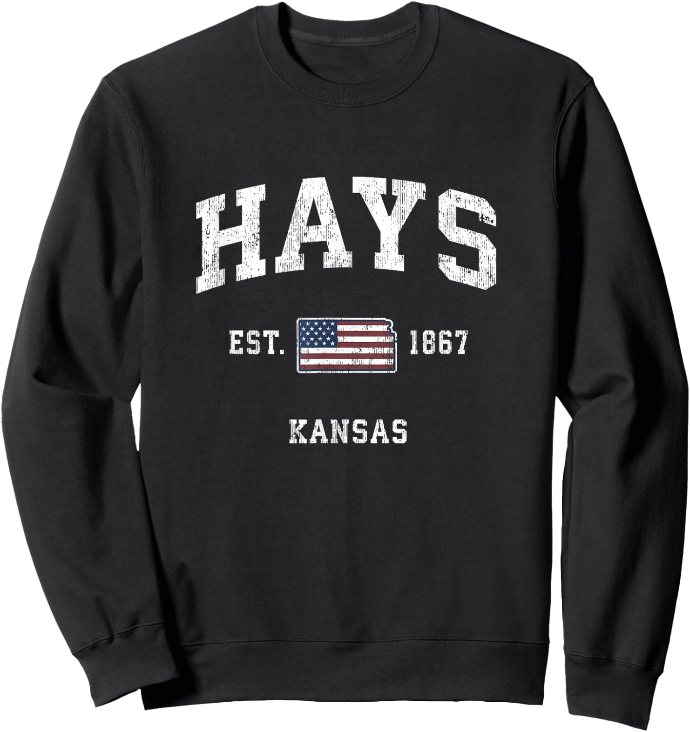 Hays Kansas KS Vintage American Flag Sports Design Kids Men Sweatshirt - Sweatshirt | Black