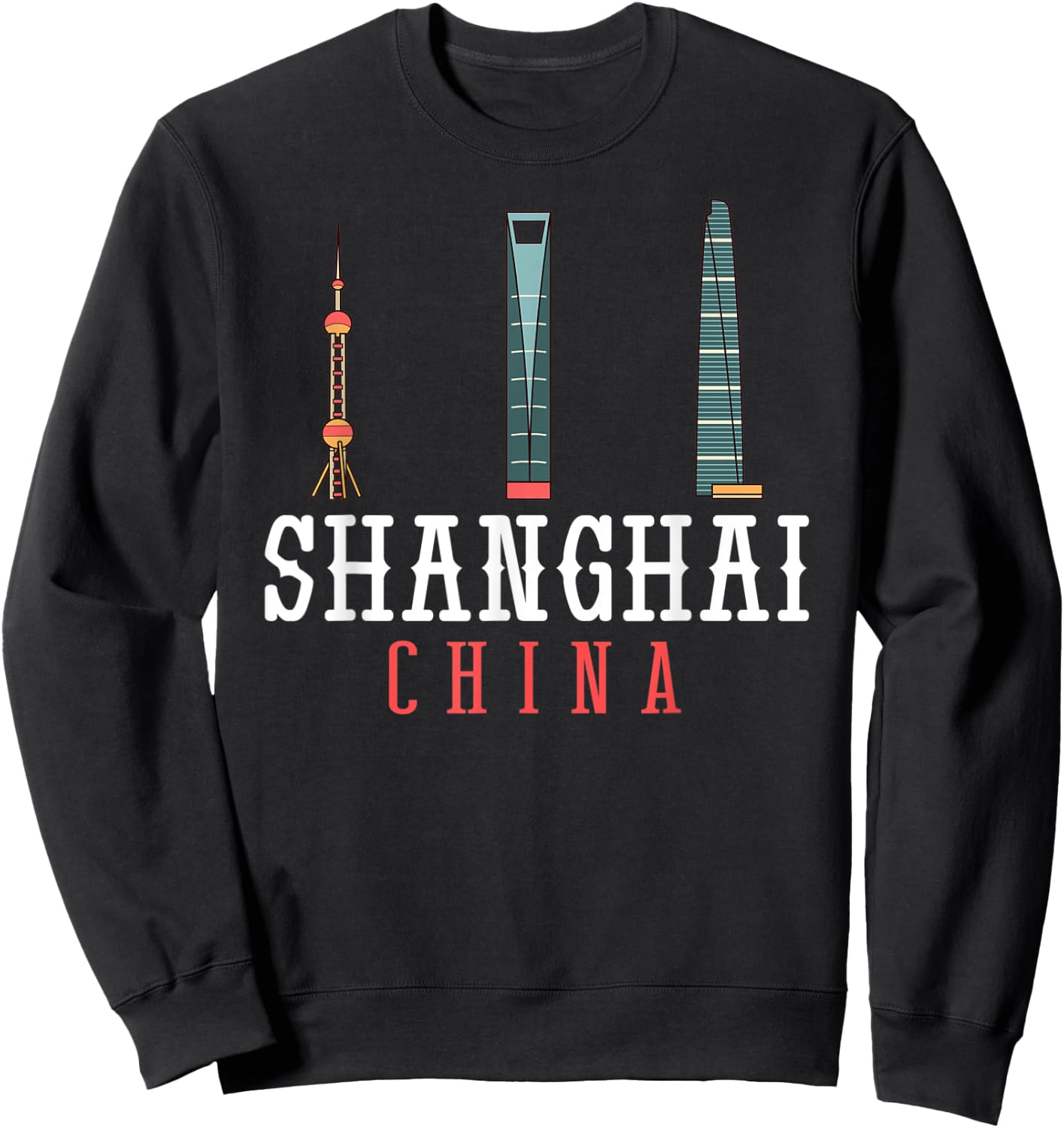 Shanghai China City Skyline Map Sweatshirt - Sweatshirt | Black