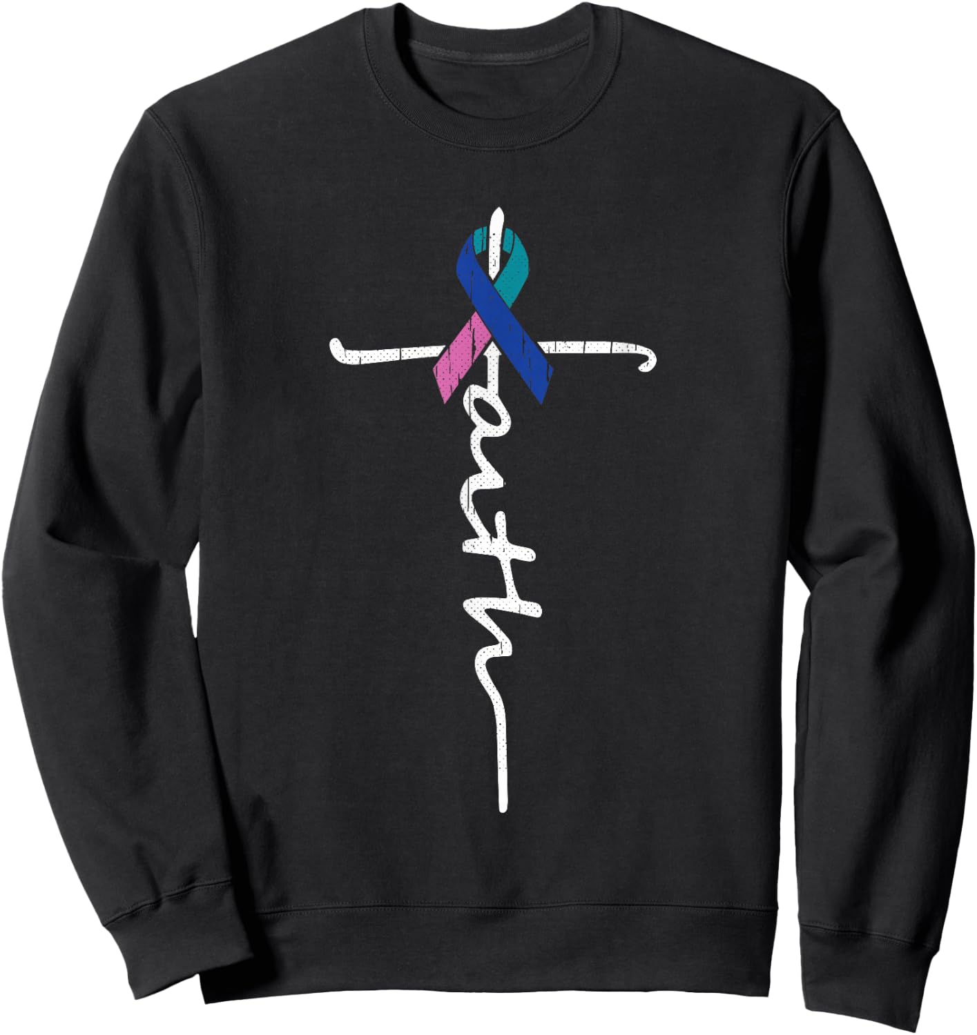 Faith Cross Thyroid Cancer Awareness Warrior Survivor Sweatshirt - Sweatshirt | Black