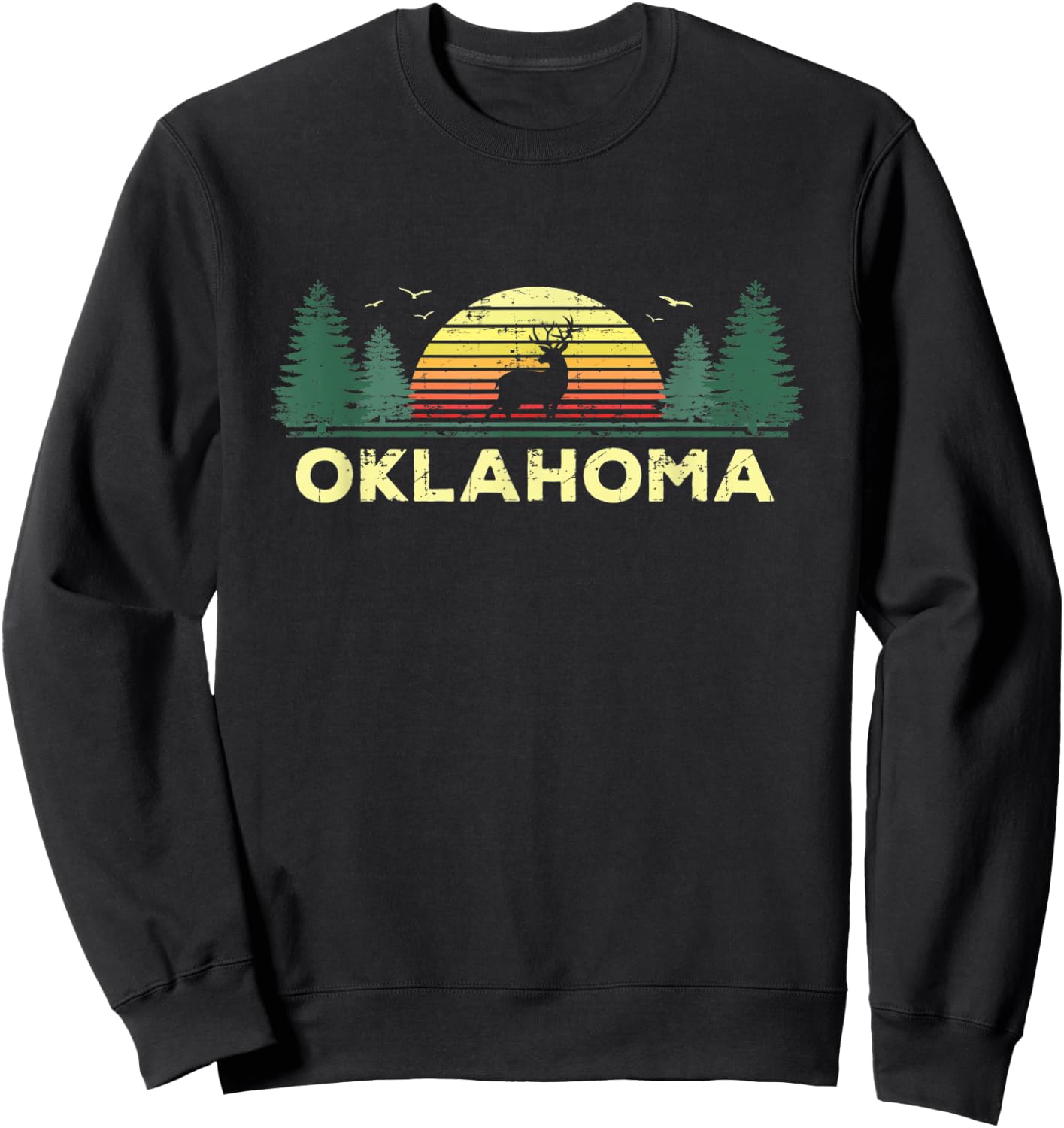 Oklahoma Vintage Deer Hunting Sunset Souvenir Sweatshirt - Sweatshirt | Black