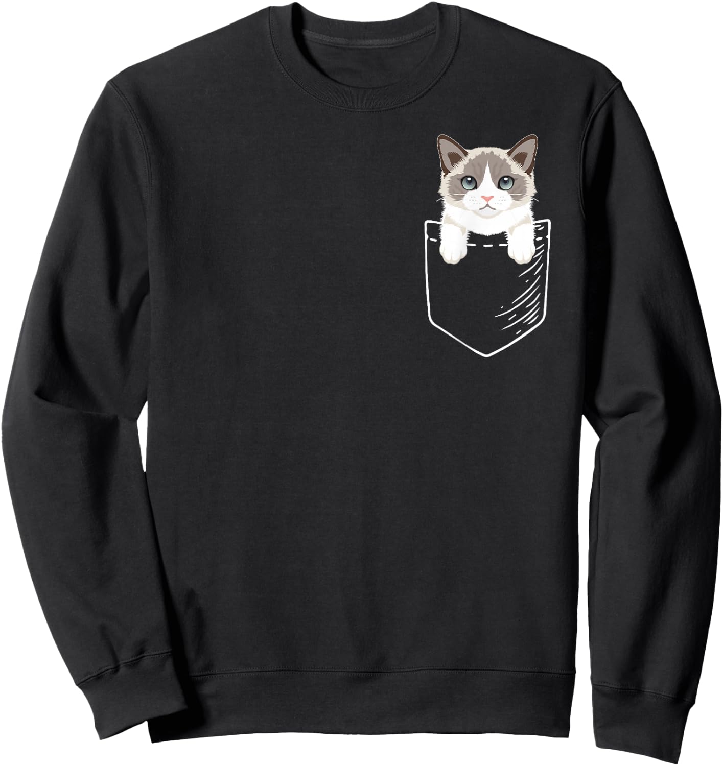 Girls Kids Cute Pocket Ragdoll Cat Lover Sweatshirt - Sweatshirt | Black