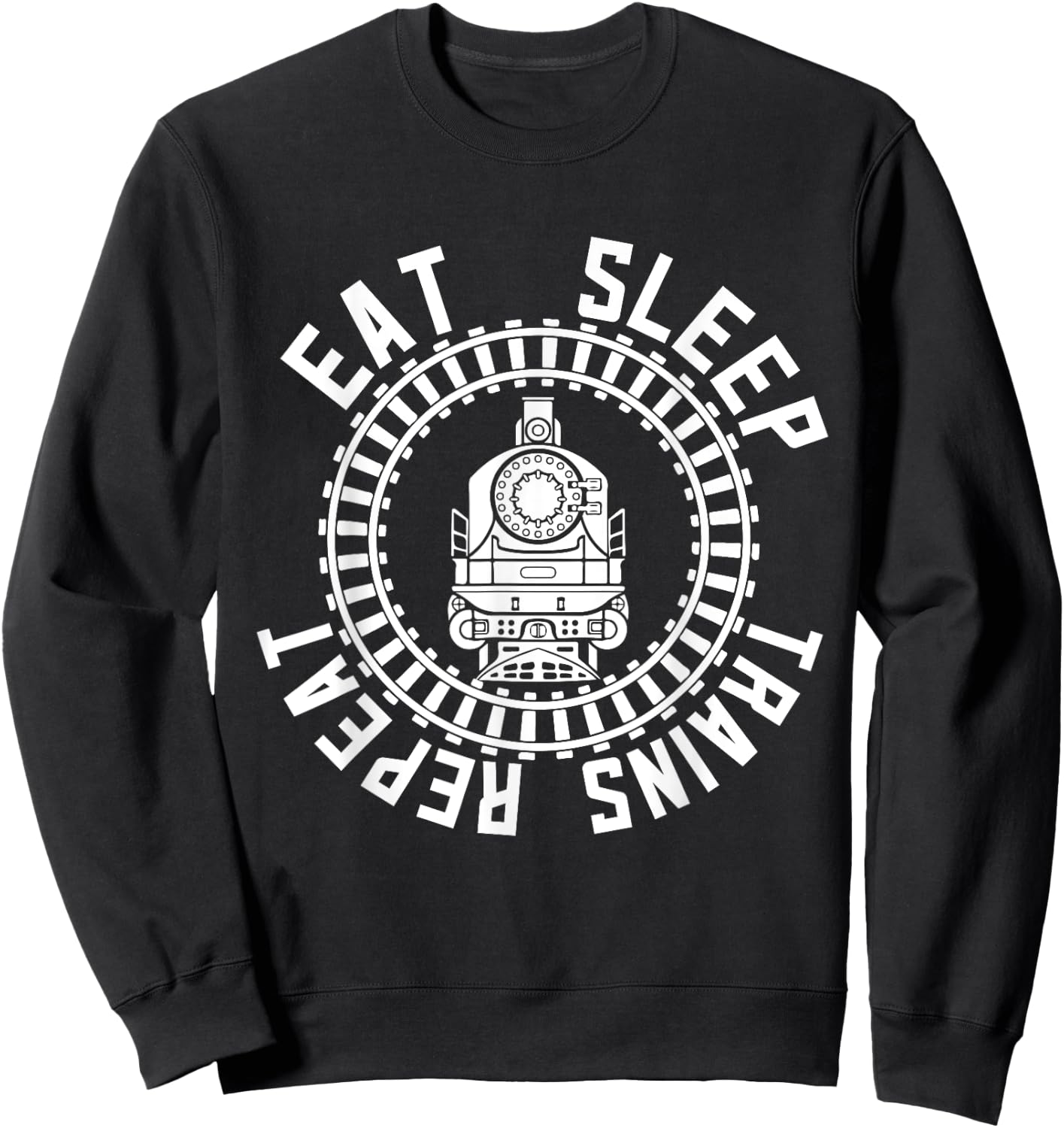 Train Rail Fan Kids Model Railroad Eat Sleep Trains Repeat Sweatshirt - Sweatshirt | Black