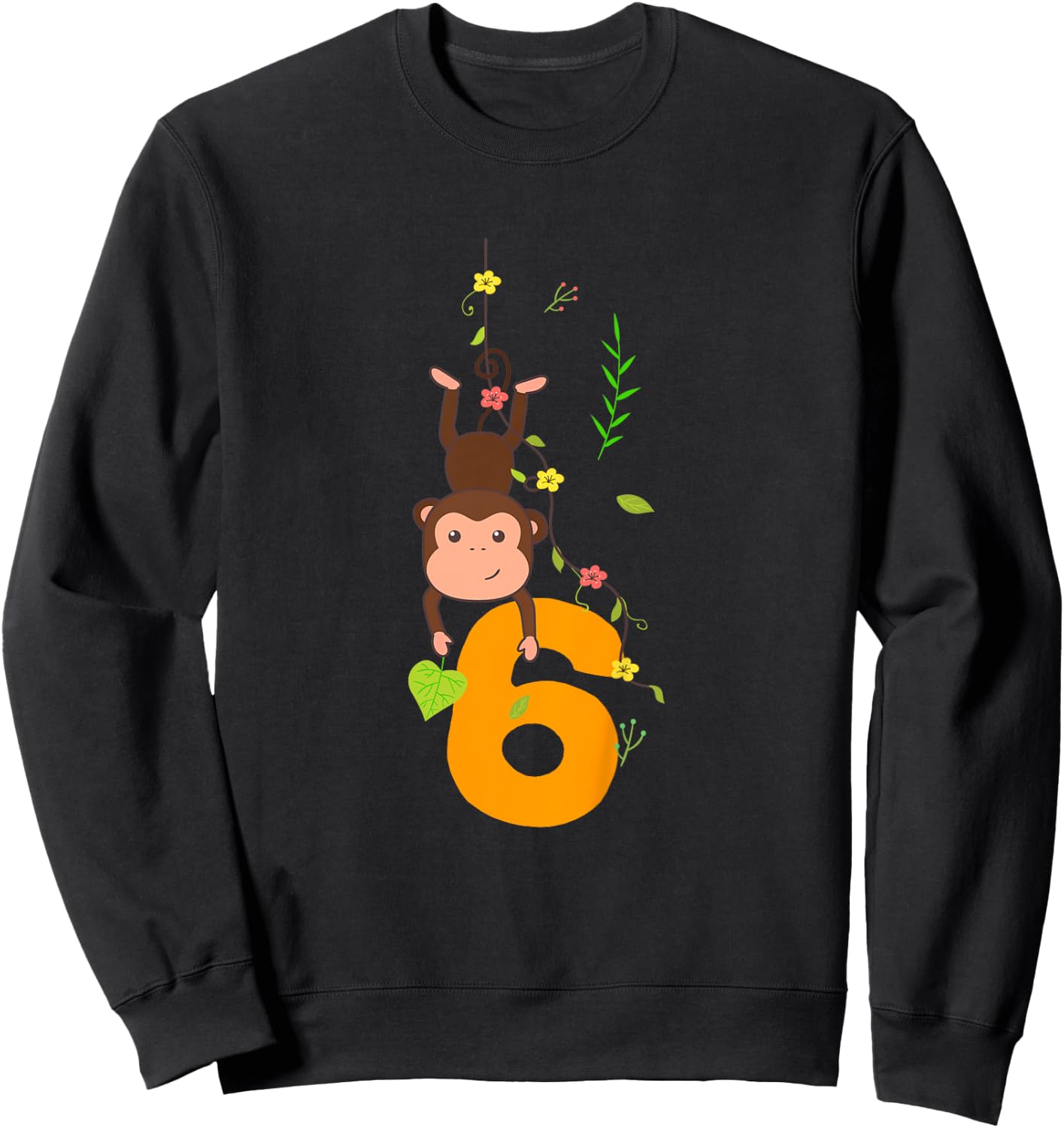 Kids Funny Cute Monkey Lover 6th Birthday Six 6 Yr 6 Year Old Sweatshirt - Sweatshirt | Black