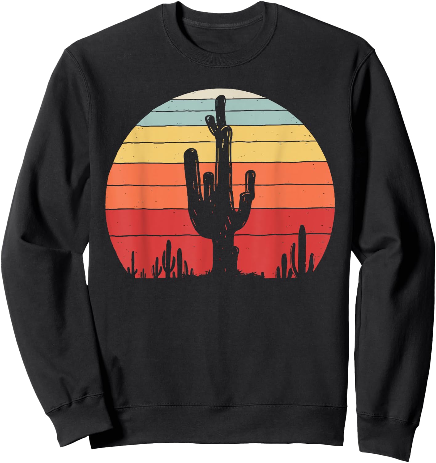 Vintage Retro Saguaro Cactus Sunset Opuntia Cactaceae Sweatshirt - Sweatshirt | Black