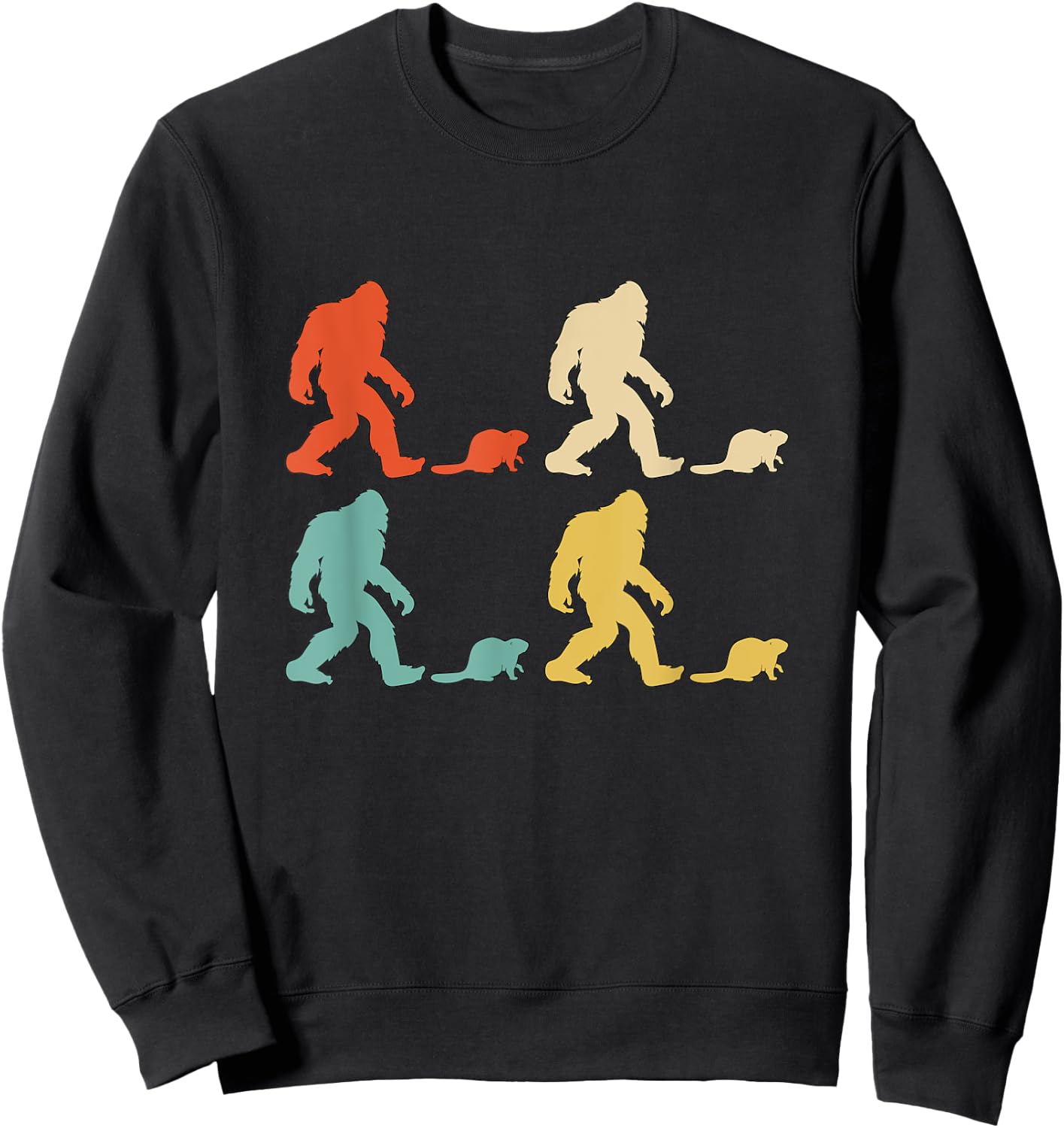 Retro Colors Bigfoot Beaver Gift Sasquatch Beaver Sweatshirt - Sweatshirt | Black