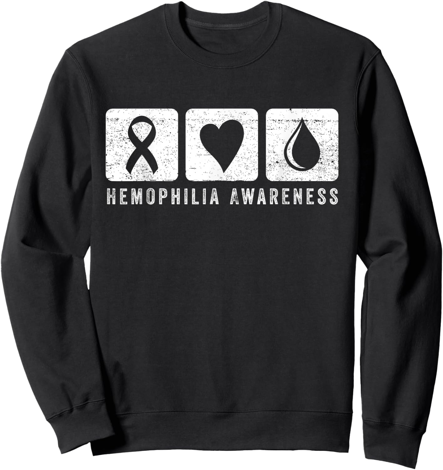 Hemophilia Awareness Warrior Heart Red Ribbon Support Blood Sweatshirt - Sweatshirt | Black