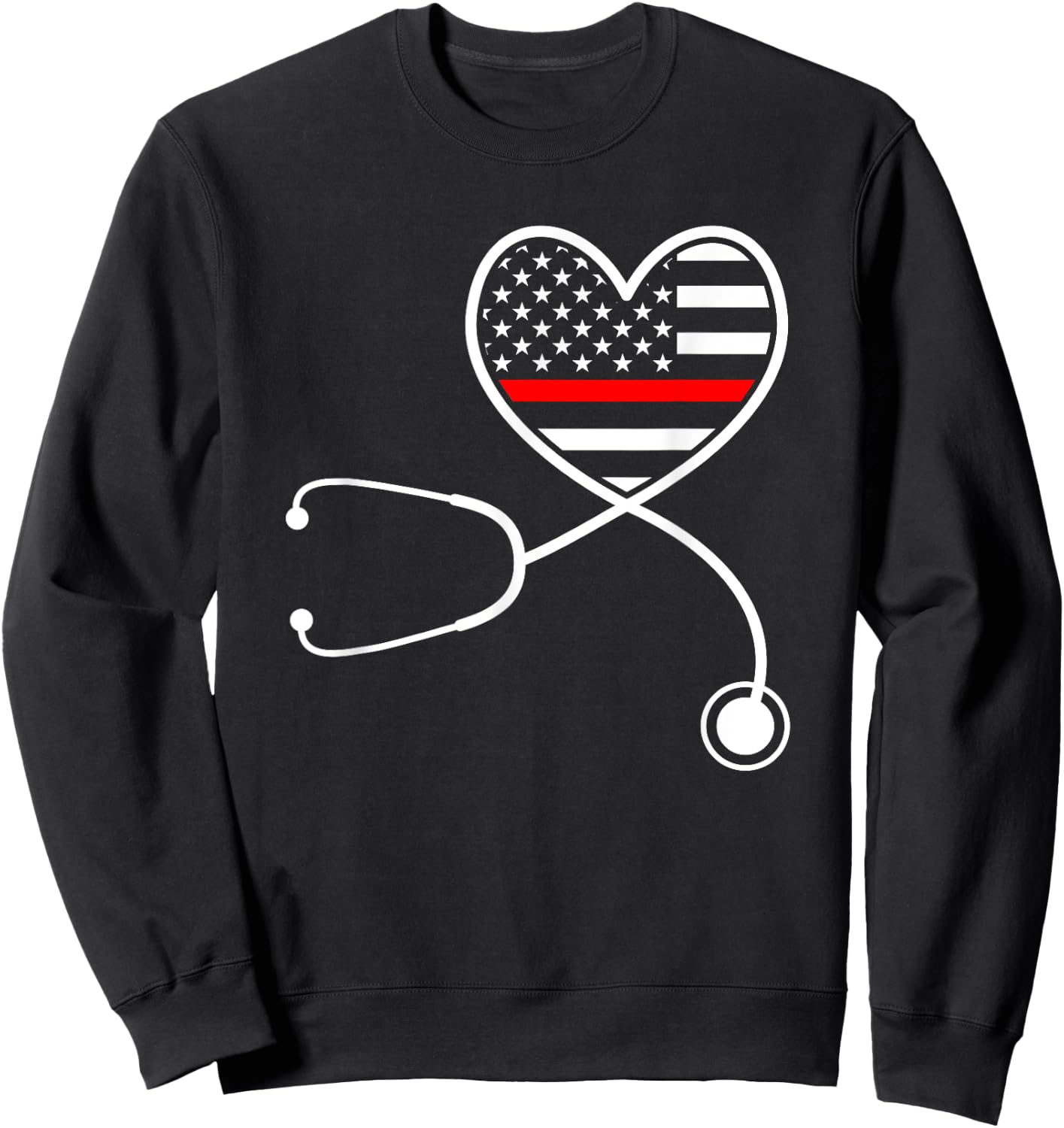 Firefighter Wife Nurse Life Stethoscope Red Line Heart Sweatshirt - Sweatshirt | Black