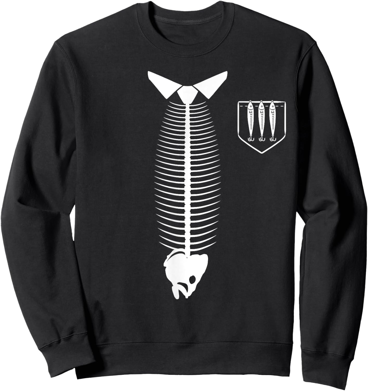 Tie Fish & Fake Pocket Funny Angler Fisherman Fishing Dad Sweatshirt - Sweatshirt | Black