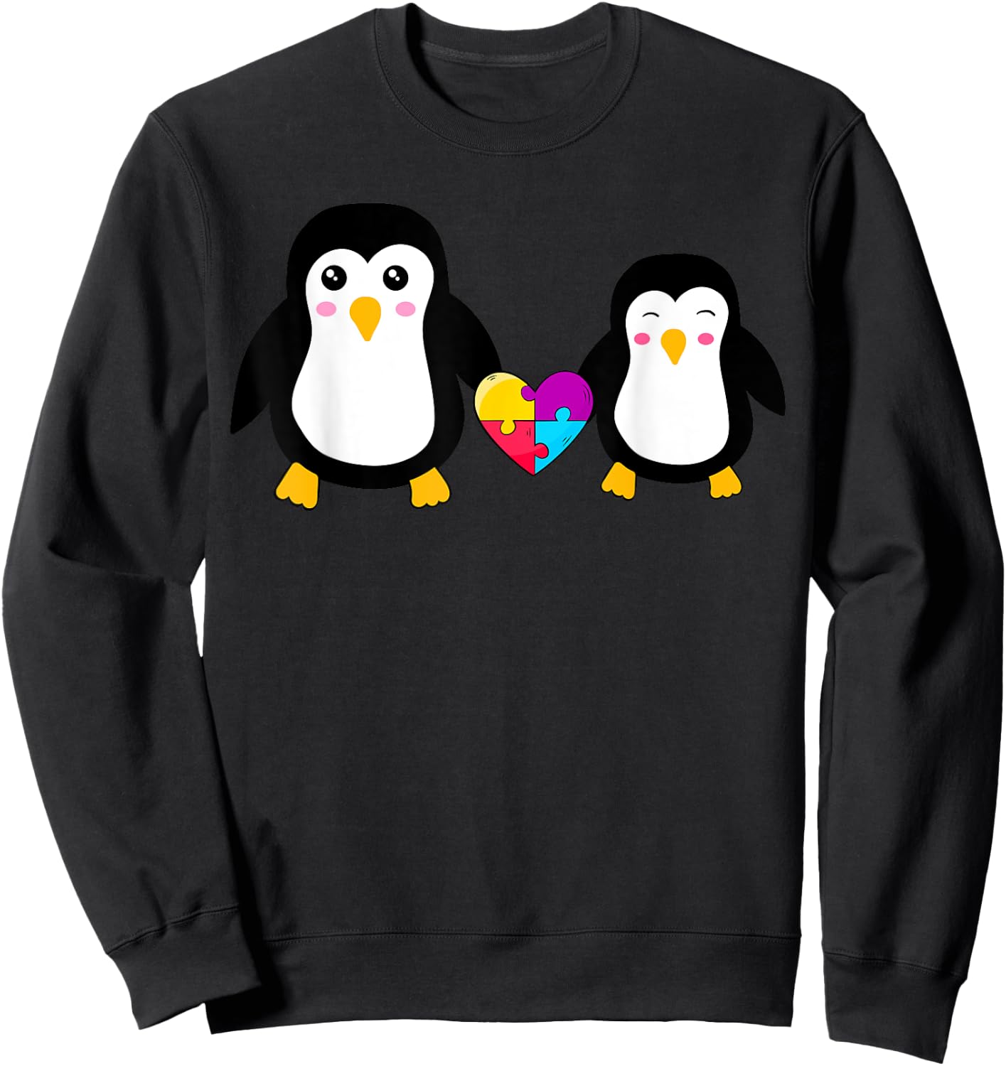 Autism Awareness Cute Penguin Heart Puzzles Sweatshirt - Sweatshirt | Black