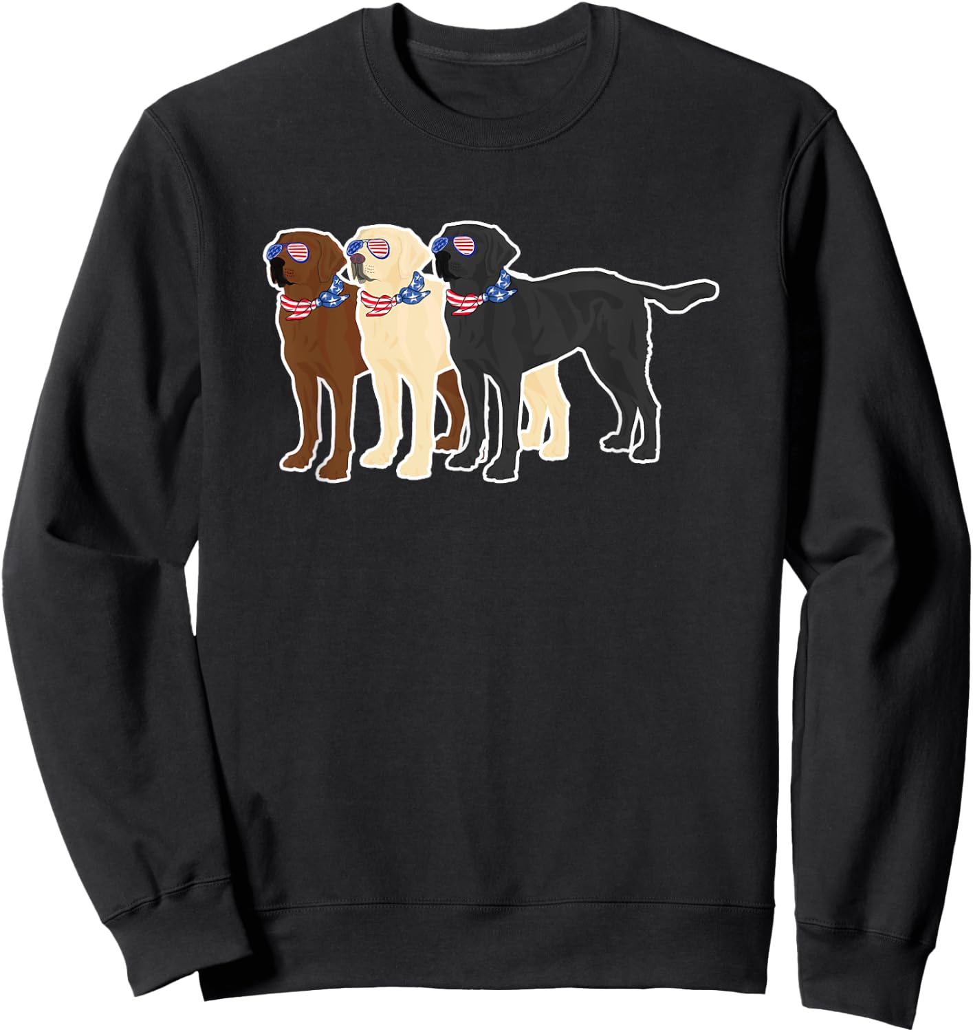 3 Labrador Retrievers Wearing USA Glasses Brown Black Yellow Sweatshirt - Sweatshirt | Black