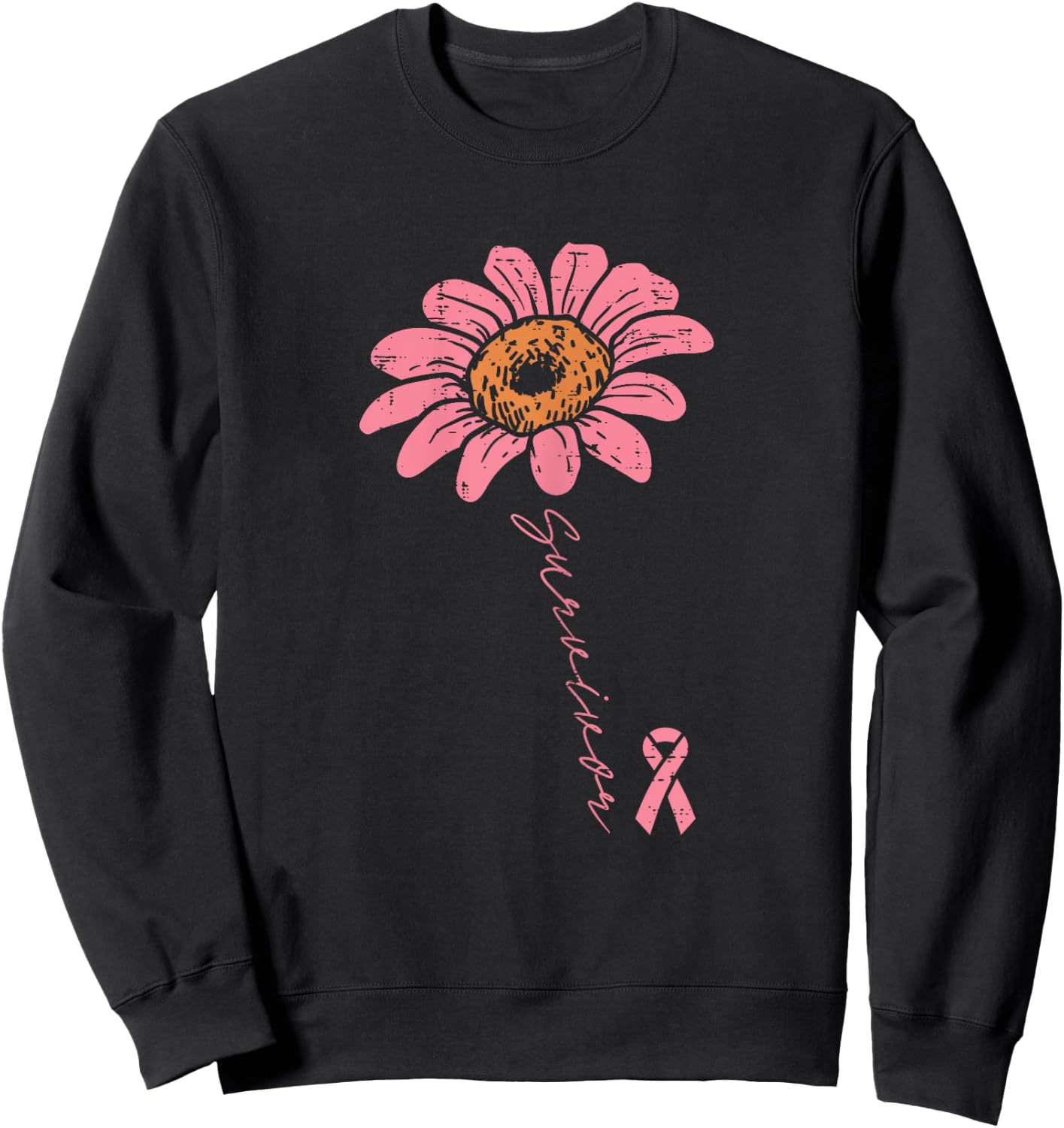 Sunflower Pink Ribbon Breast Cancer Survivor Awareness Women Sweatshirt - Sweatshirt | Black