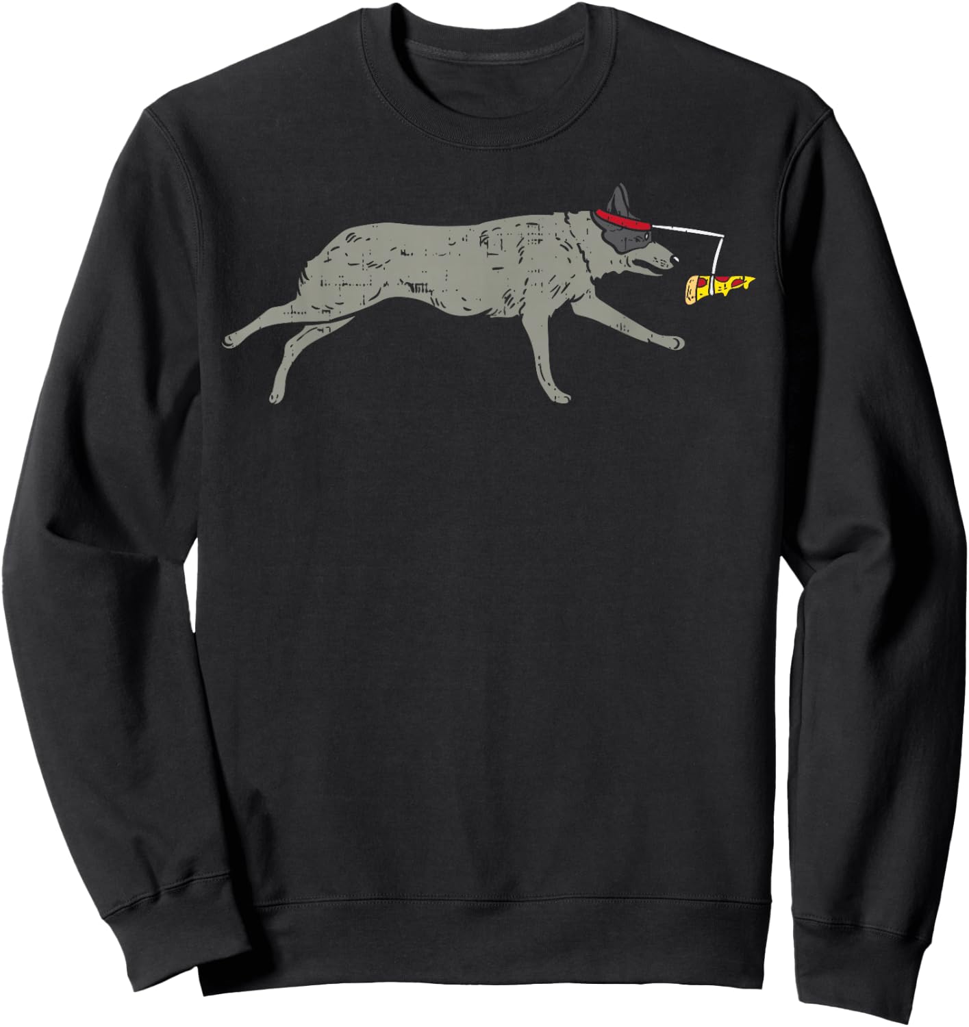 Heeler Running Pizza Funny Blue Red Cattle Dog Foodie Gift Sweatshirt - Sweatshirt | Black