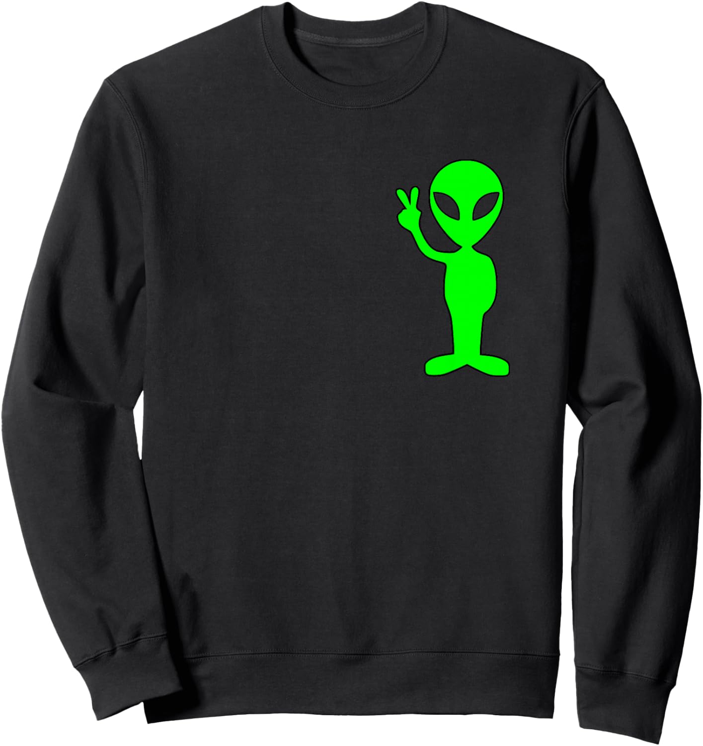 Lime Green Alien Peace Sign Funny Pocket Logo Graphic Gift Sweatshirt - Sweatshirt | Black