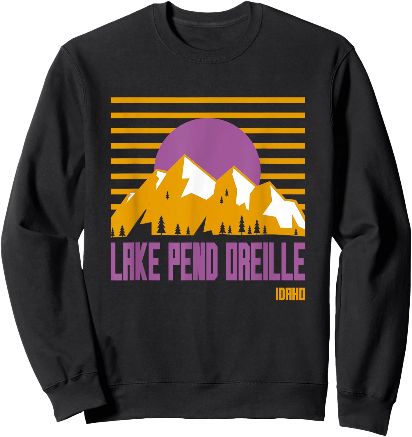 Lake Pend Oreille Vintage Mountains Hiking Camp Idaho Retro Sweatshirt - Sweatshirt | Black