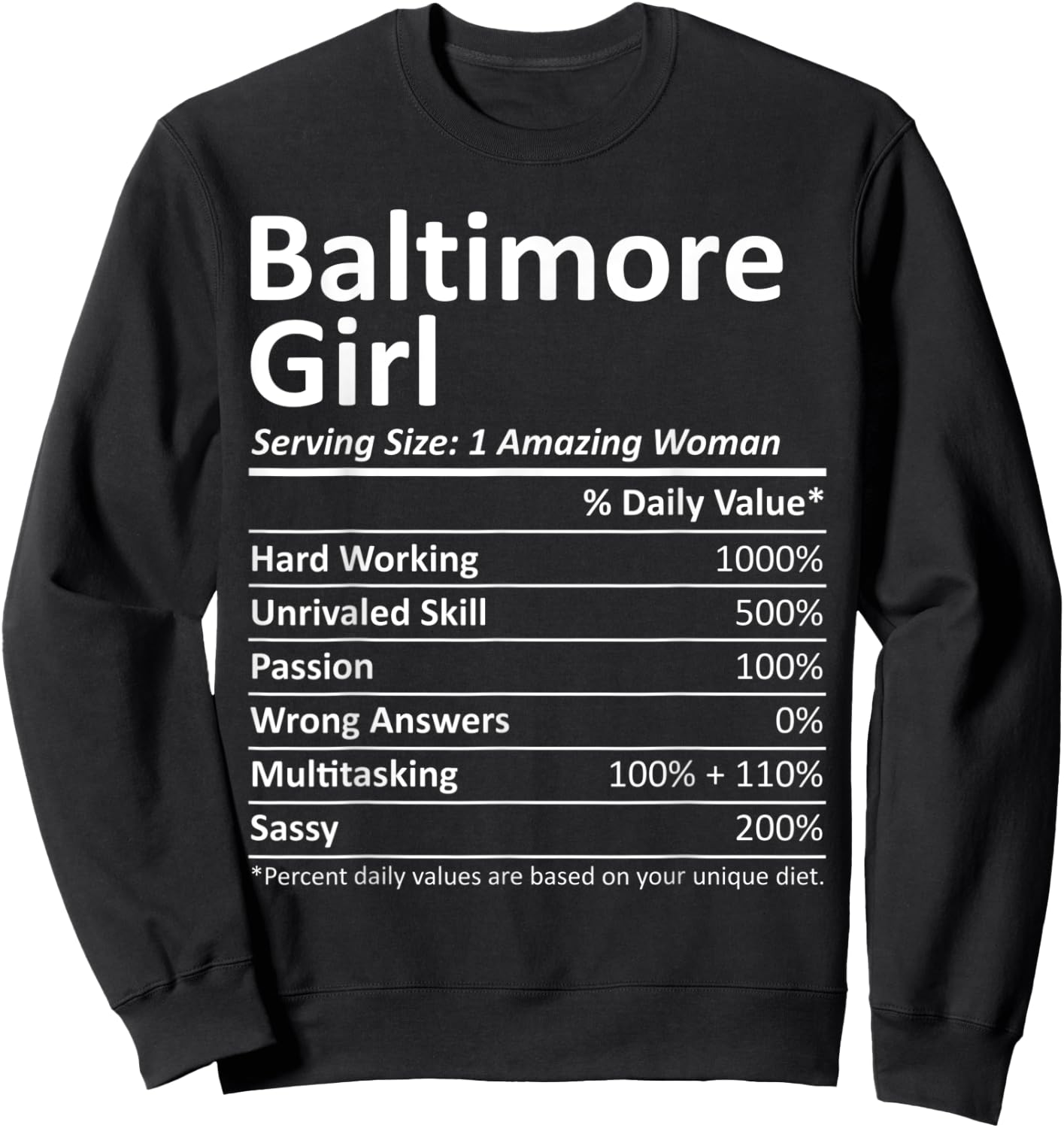 BALTIMORE GIRL MD MARYLAND Funny City Home Roots USA Gift Sweatshirt - Sweatshirt | Black