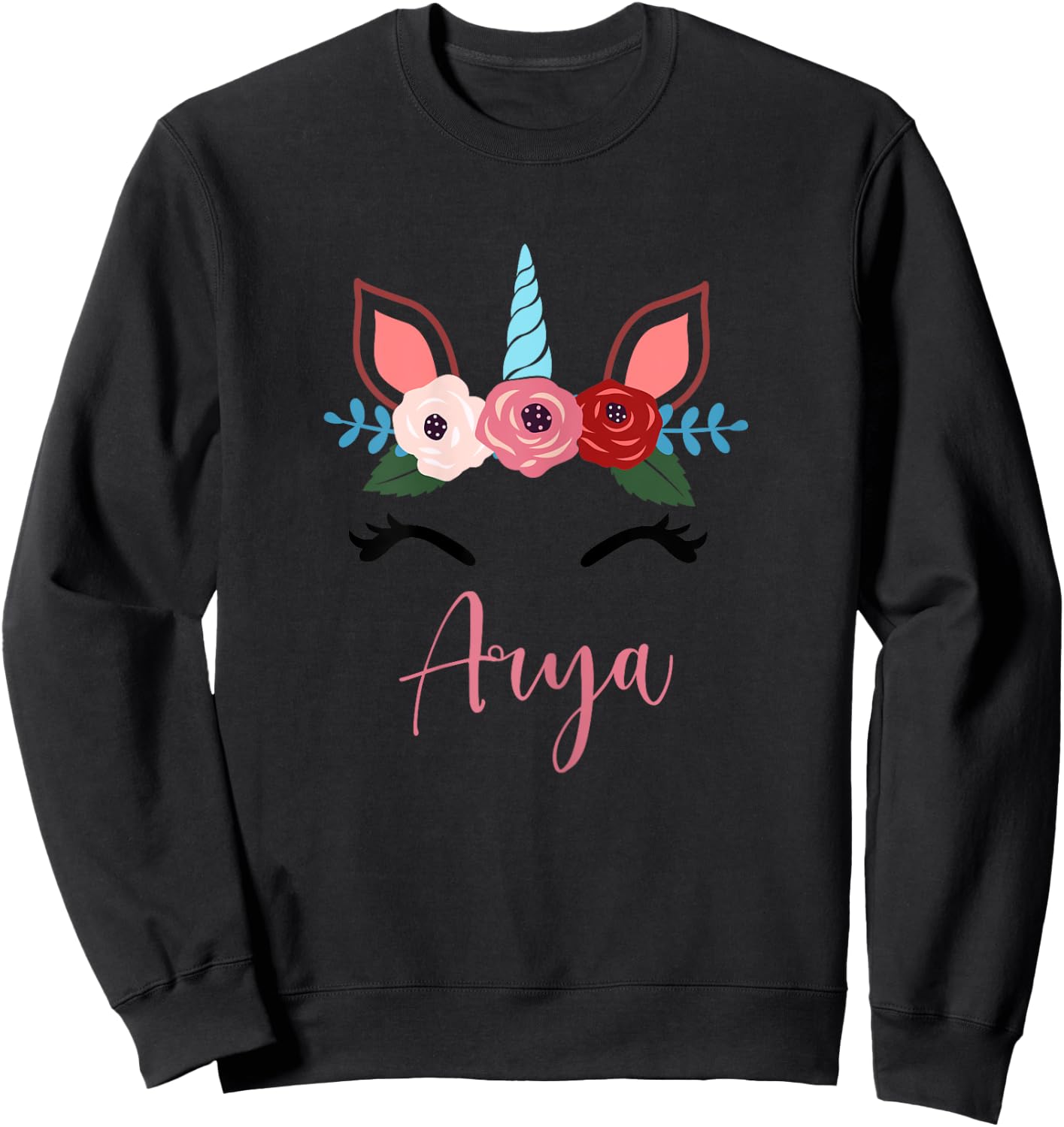 Cute Arya Magical Floral Unicorn For Girls Sweatshirt - Sweatshirt | Black