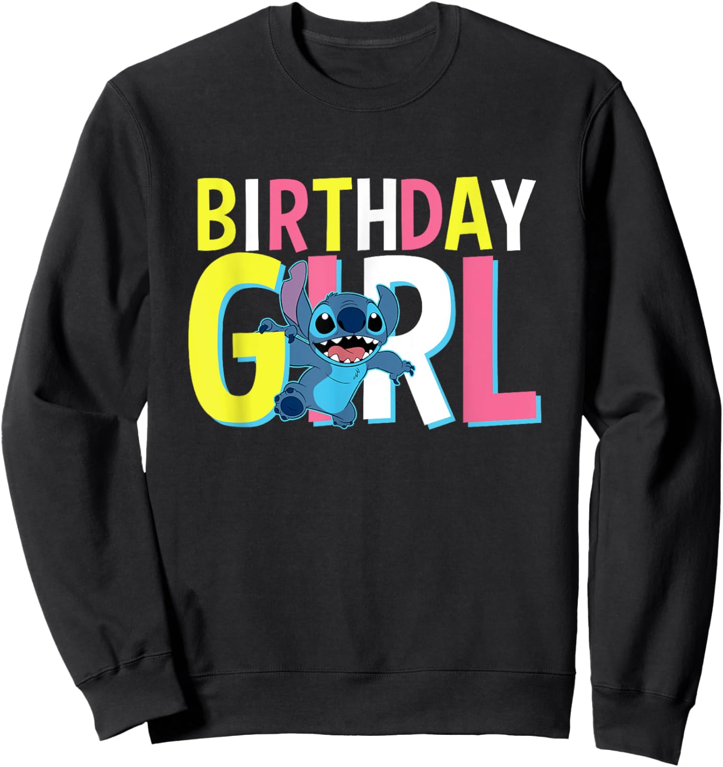 Disney Lilo & Stitch Birthday Girl Cute Stitch Text Logo Sweatshirt - Sweatshirt | Black