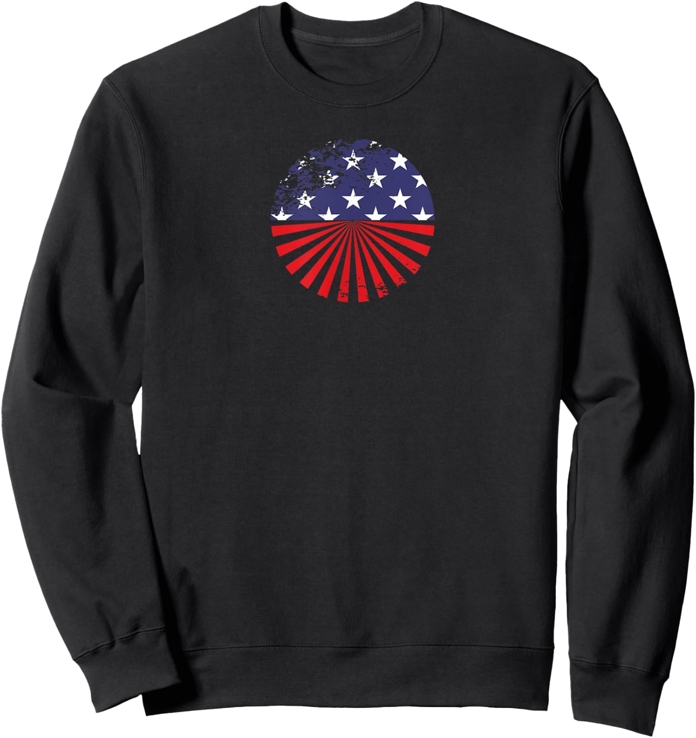 American Flag Vintage Retro Round Distressed Design Sweatshirt - Sweatshirt | Black