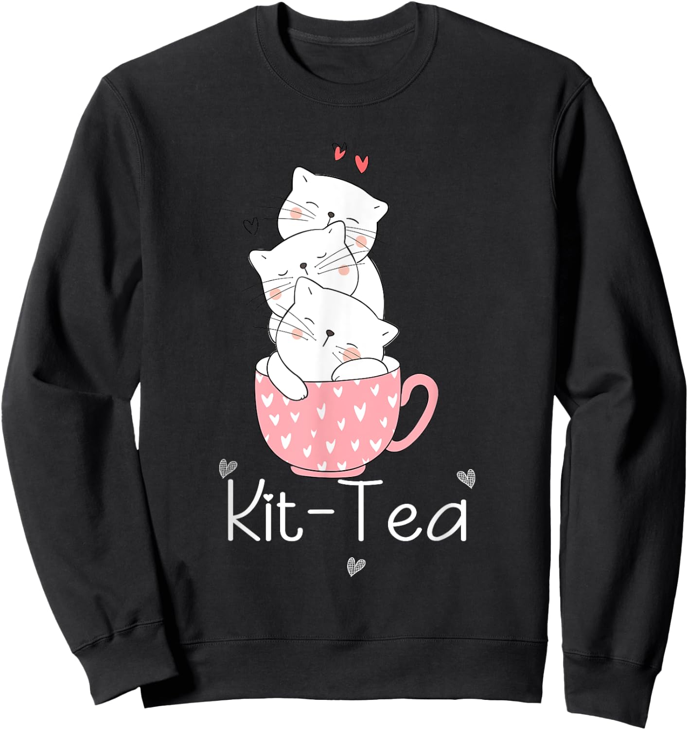 Kit Tea Gift Cat Lover Gift Funny Animal Love Cool Women Girls Kids Sweatshirt - Sweatshirt | Black