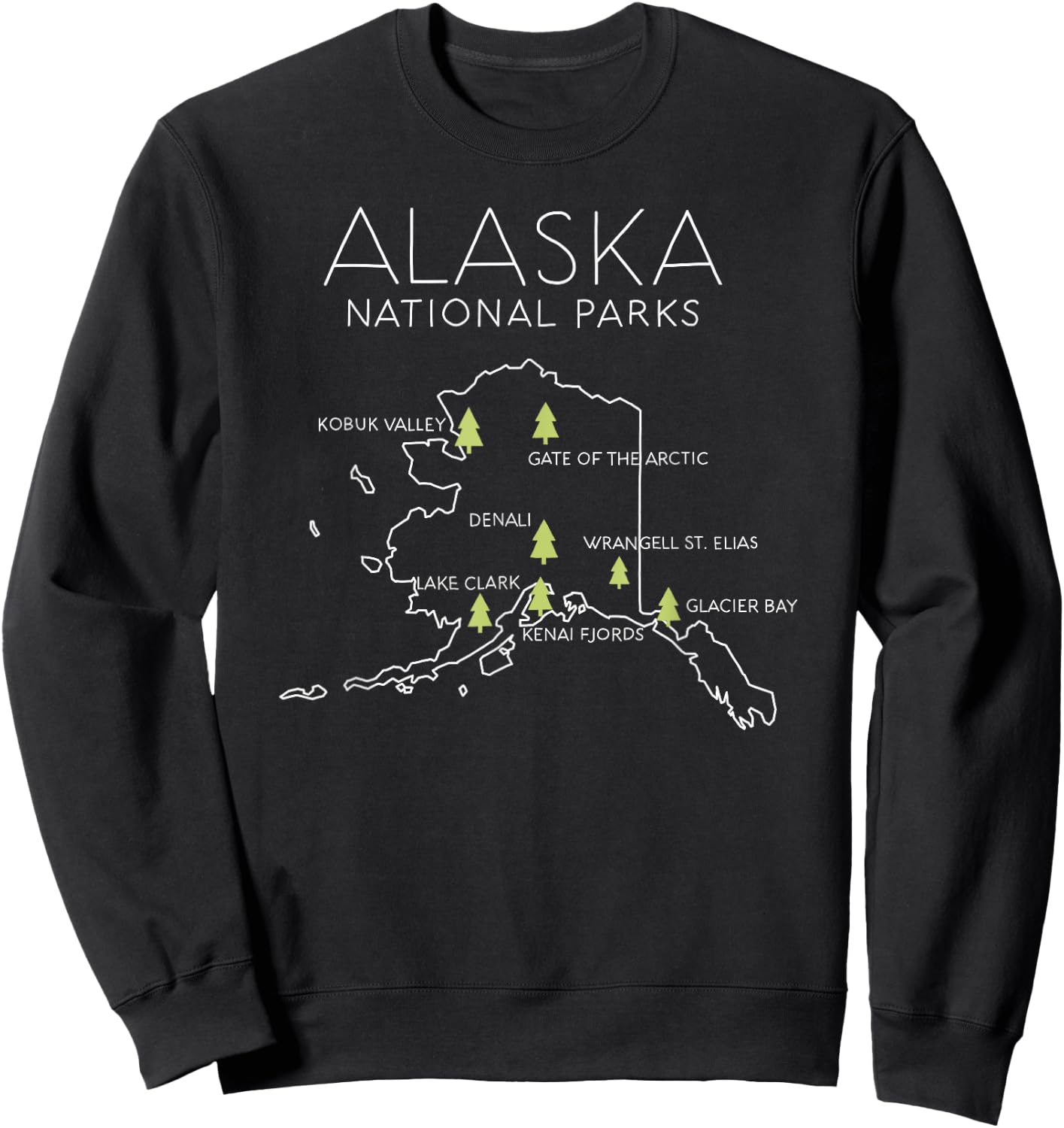 Alaska National Park Map Denali Gates Arctic Anchorage Snow Sweatshirt - Sweatshirt | Black