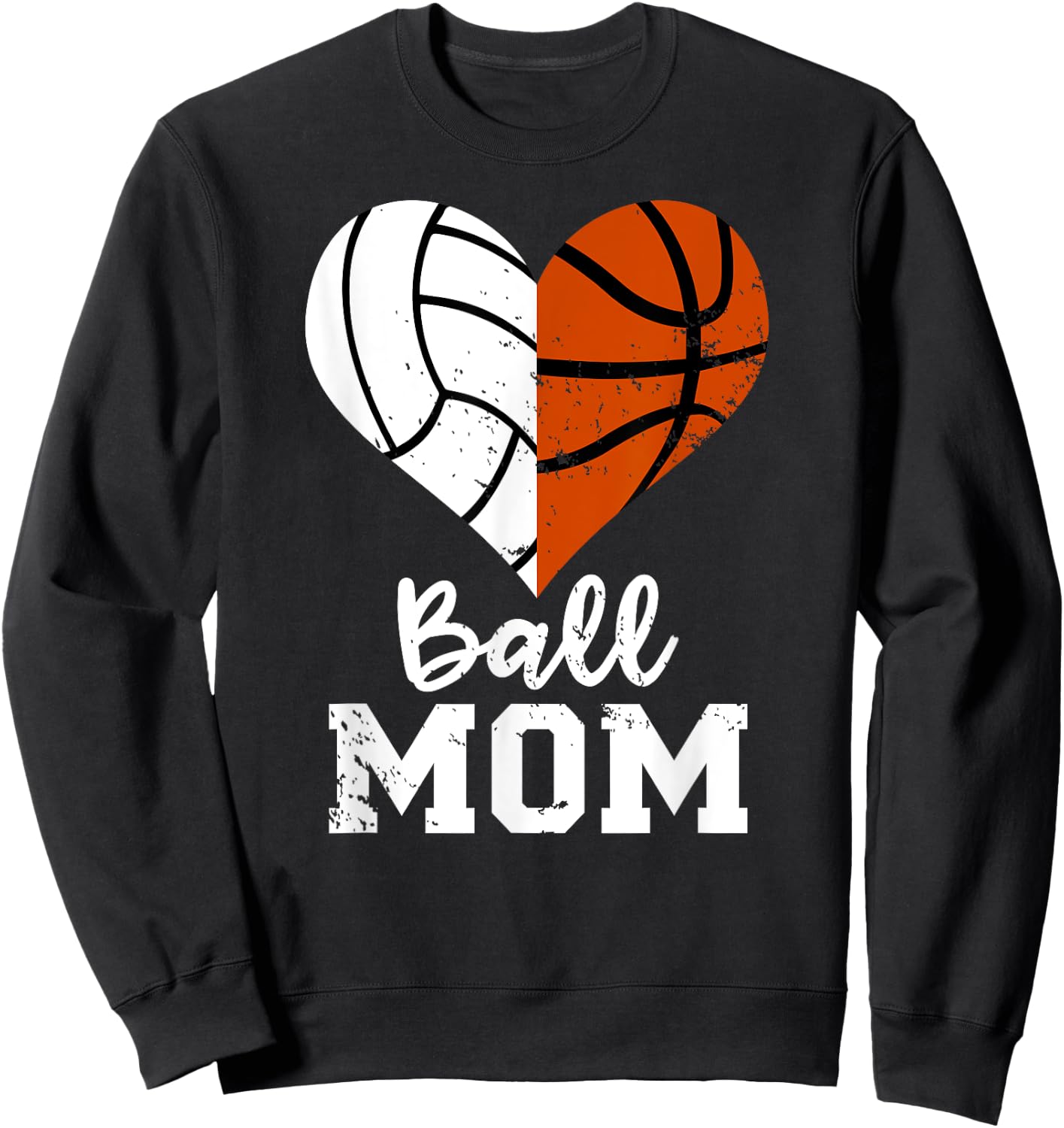 Ball Mom Heart Funny Volleyball Basketball Mom Sweatshirt - Sweatshirt | Black