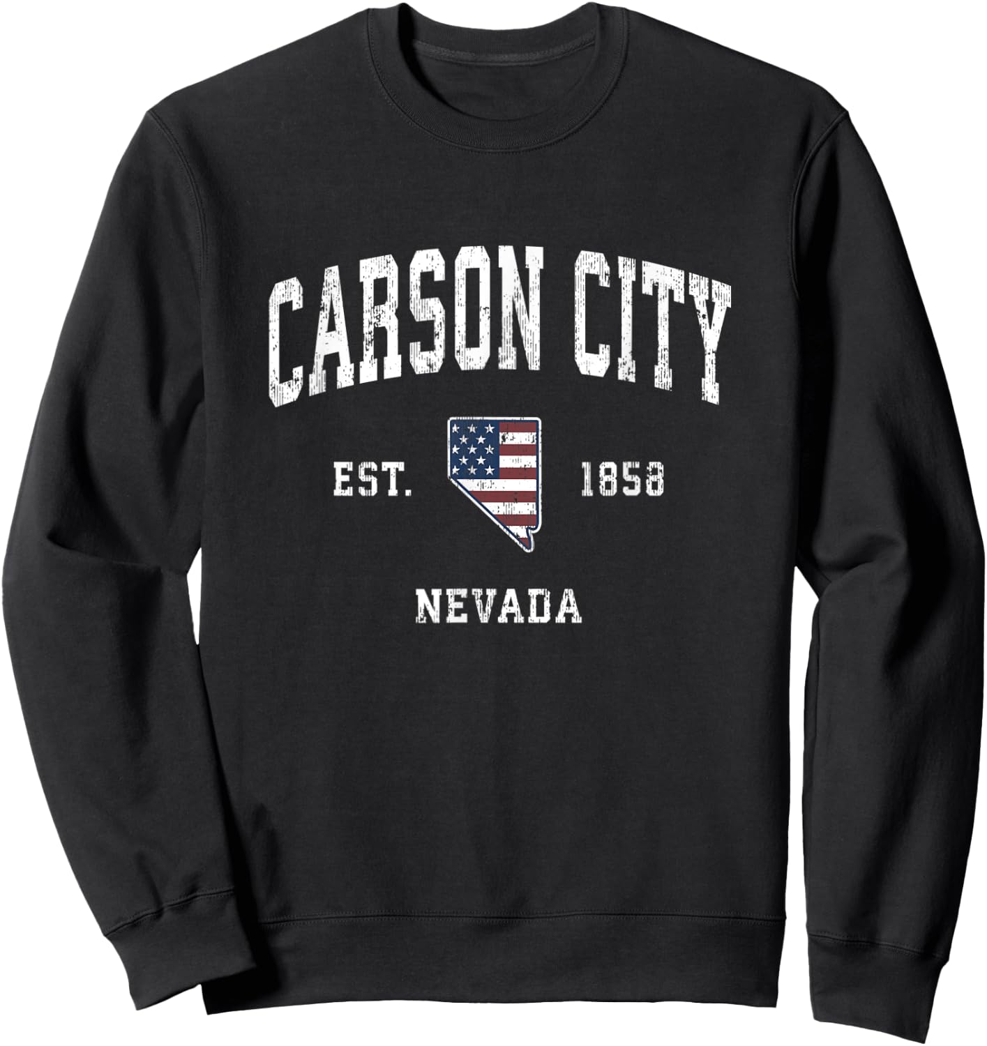 Carson City Nevada NV Vintage American Flag Sports Design Women Kids Men Sweatshirt - Sweatshirt | Black