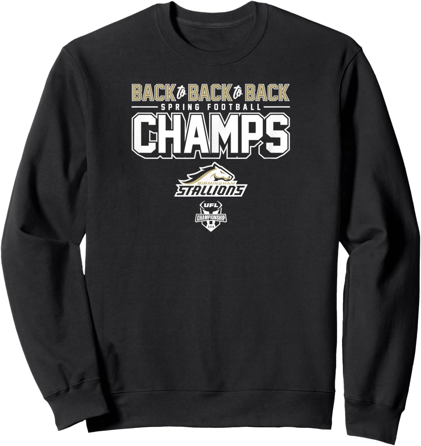 Birmingham Stallions - Back-to-Back-to-Back Spring Champs Sweatshirt - Sweatshirt | Black