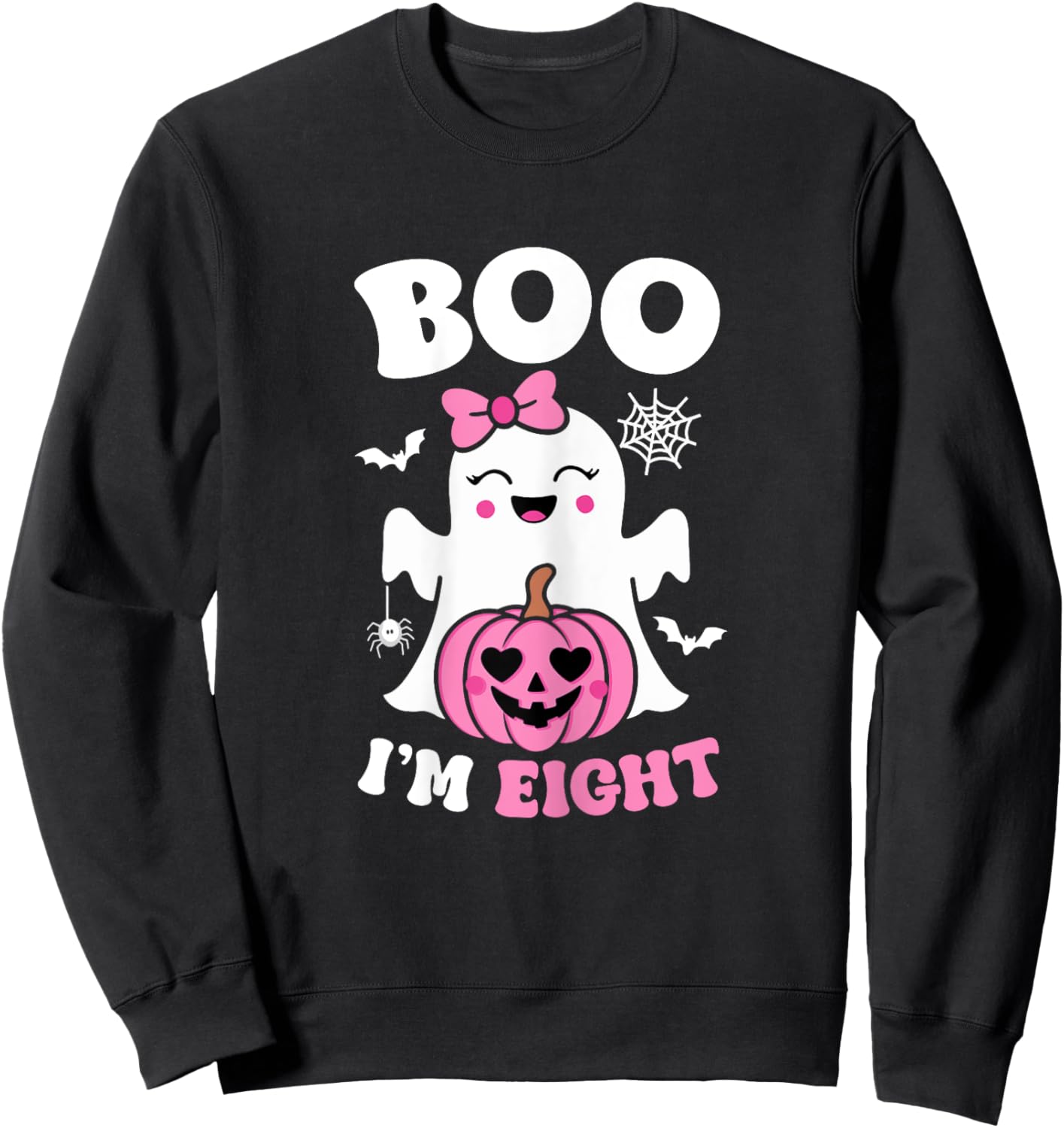 Ghost Boo I'm Eight Year 8th Birthday Girls Halloween Groovy Sweatshirt - Sweatshirt | Black