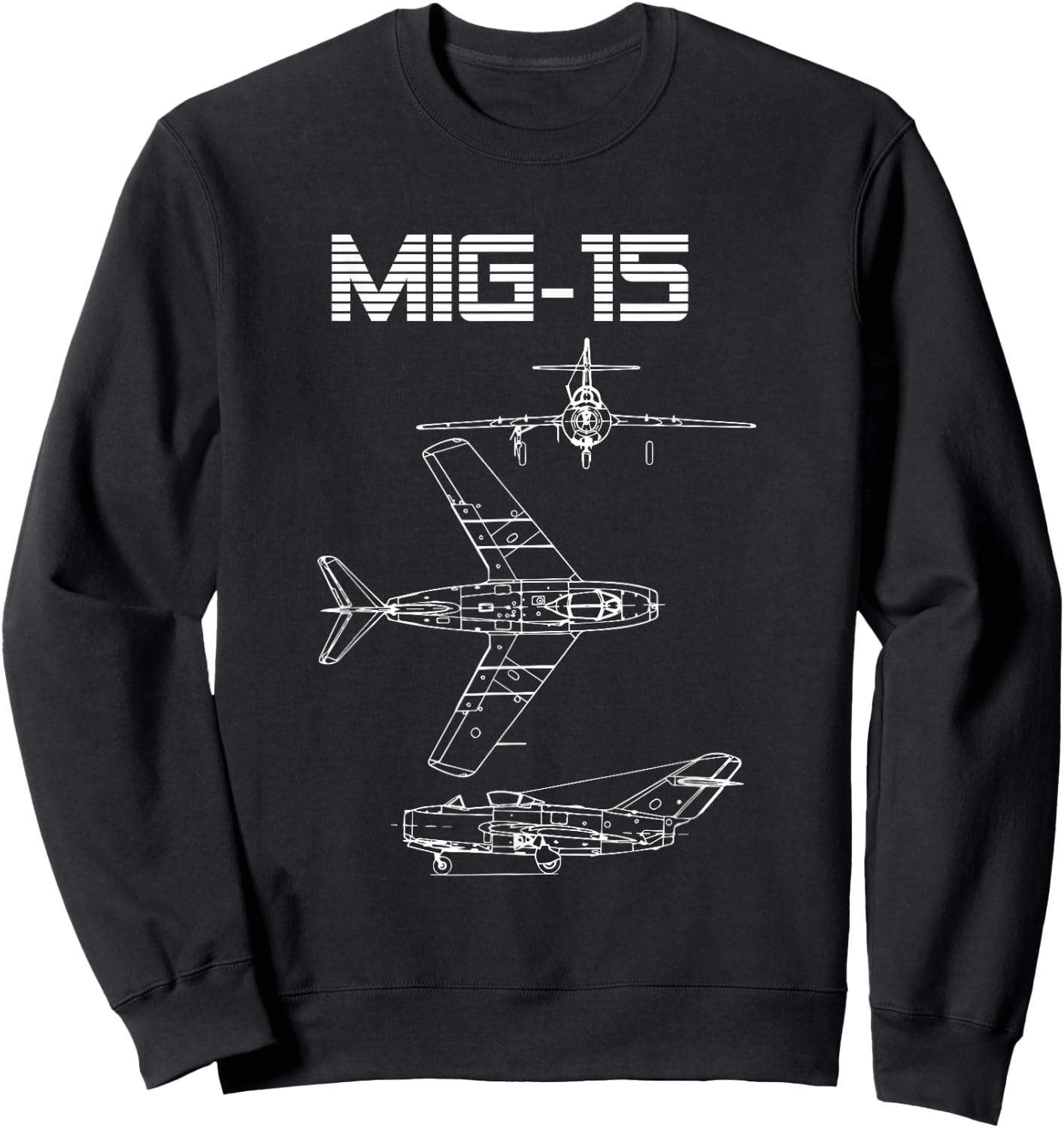 Mig-15 Soviet Plane Warbird Blueprint Schematics Diagram Sweatshirt - Sweatshirt | Black