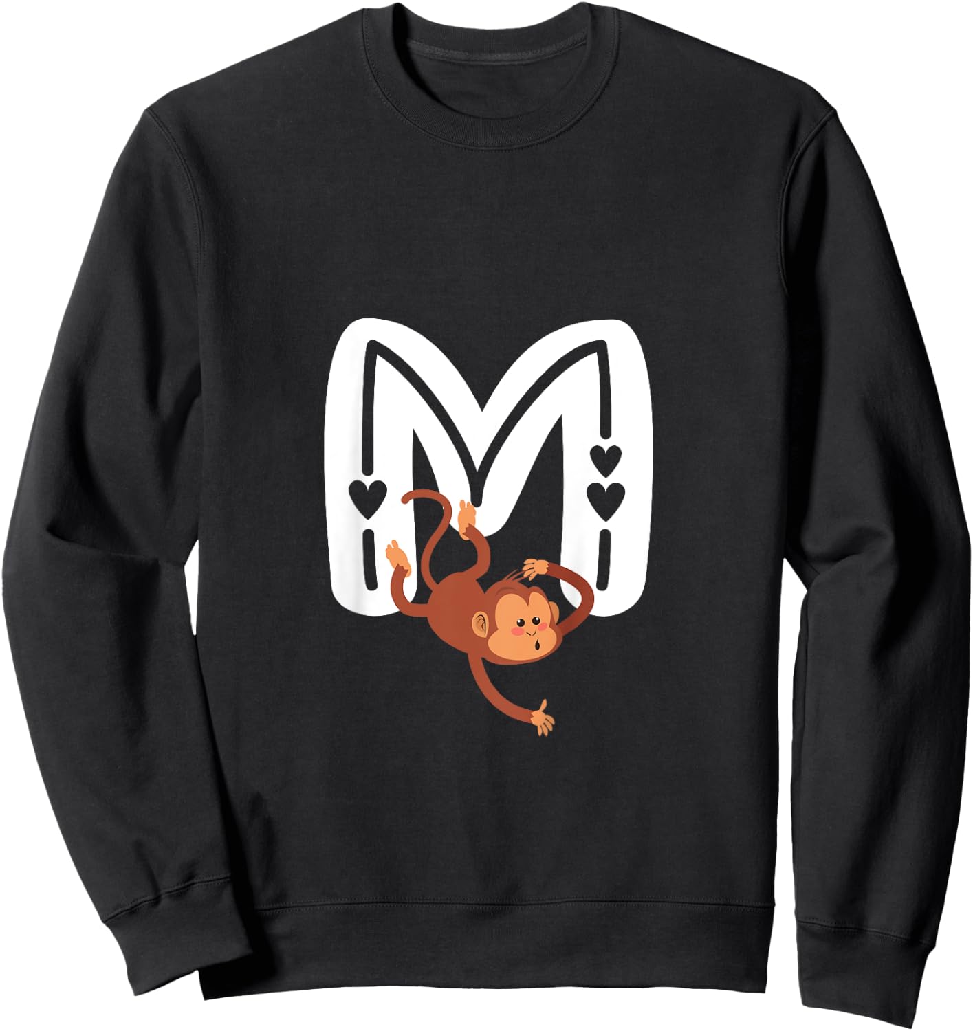 Cute Monkey Letter M Initial Alphabet Monogram Boys Girls Sweatshirt - Sweatshirt | Black