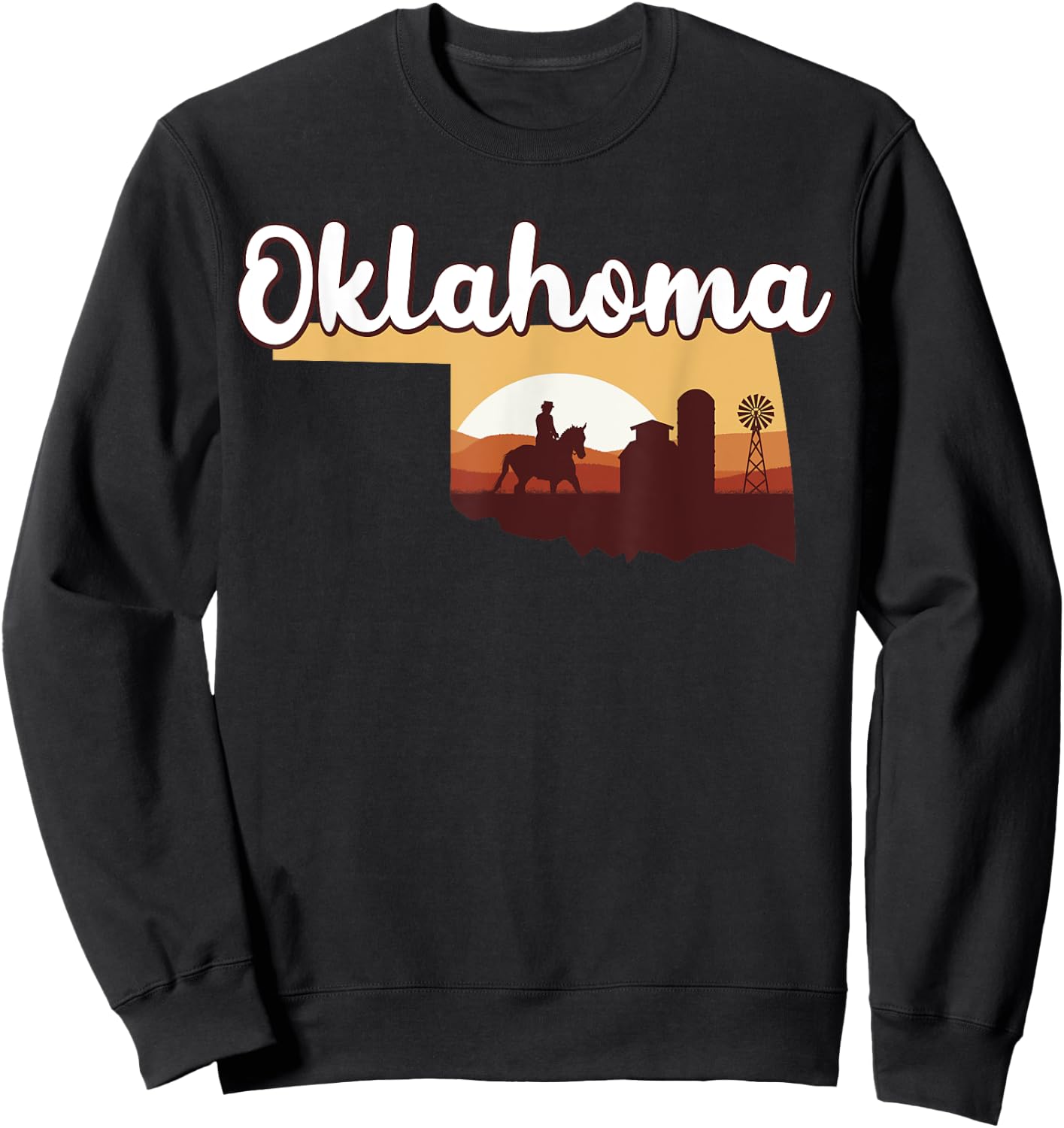 Oklahoma Map Horse Riding Cowboy Barn Windmill Souvenir Sweatshirt - Sweatshirt | Black