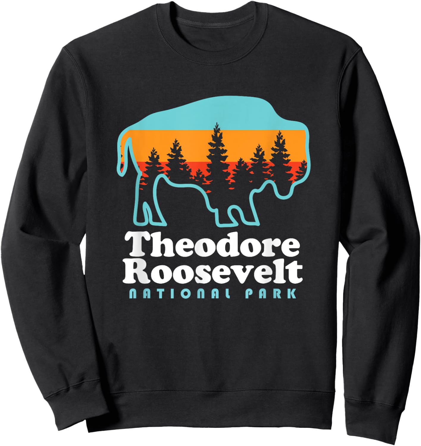 Theodore Roosevelt National Park Camping Bison Retro Sweatshirt - Sweatshirt | Black