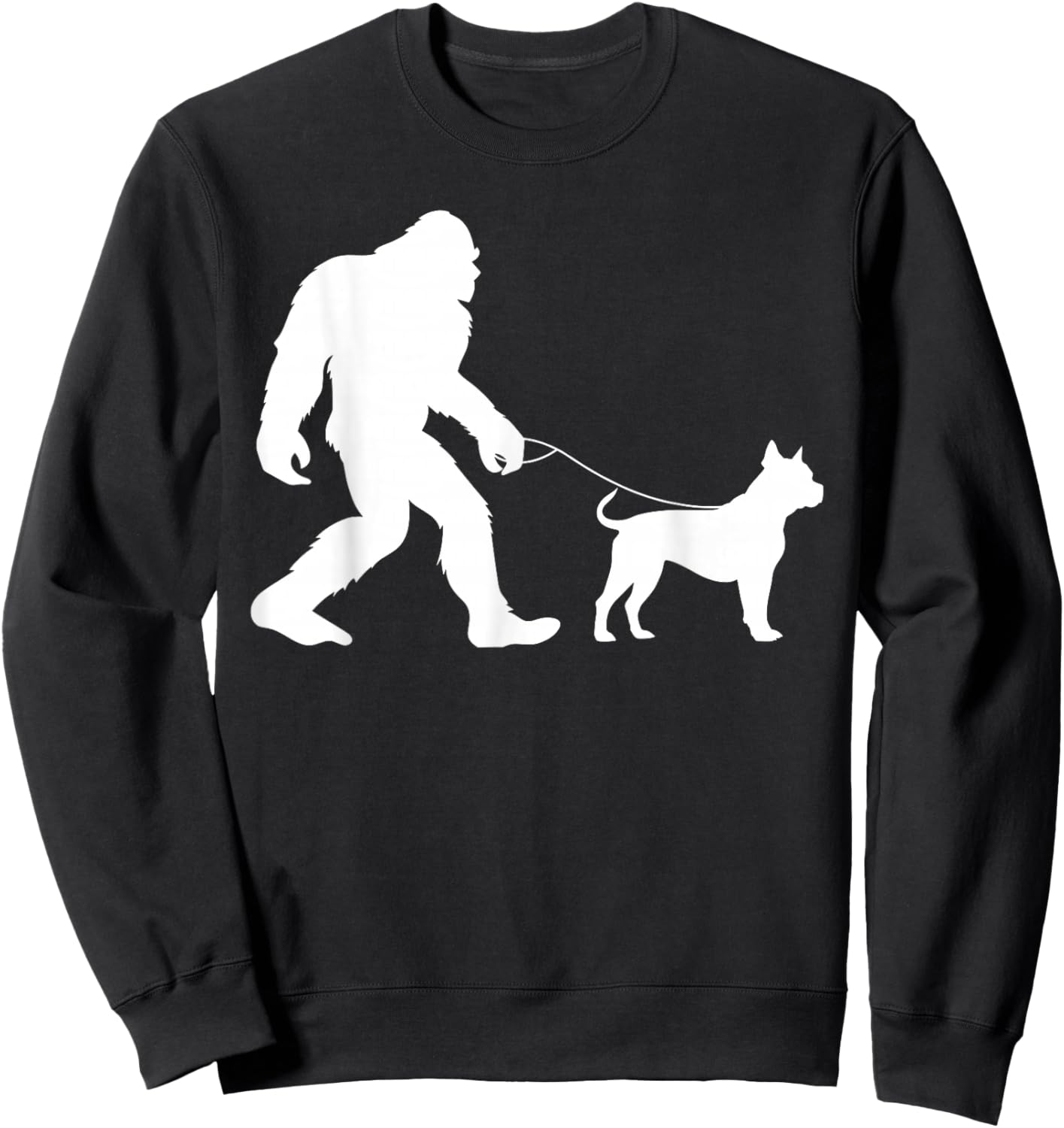Fun Bigfoot Sasquatch Walking Pitbull Gag Gift Sweatshirt - Sweatshirt | Black