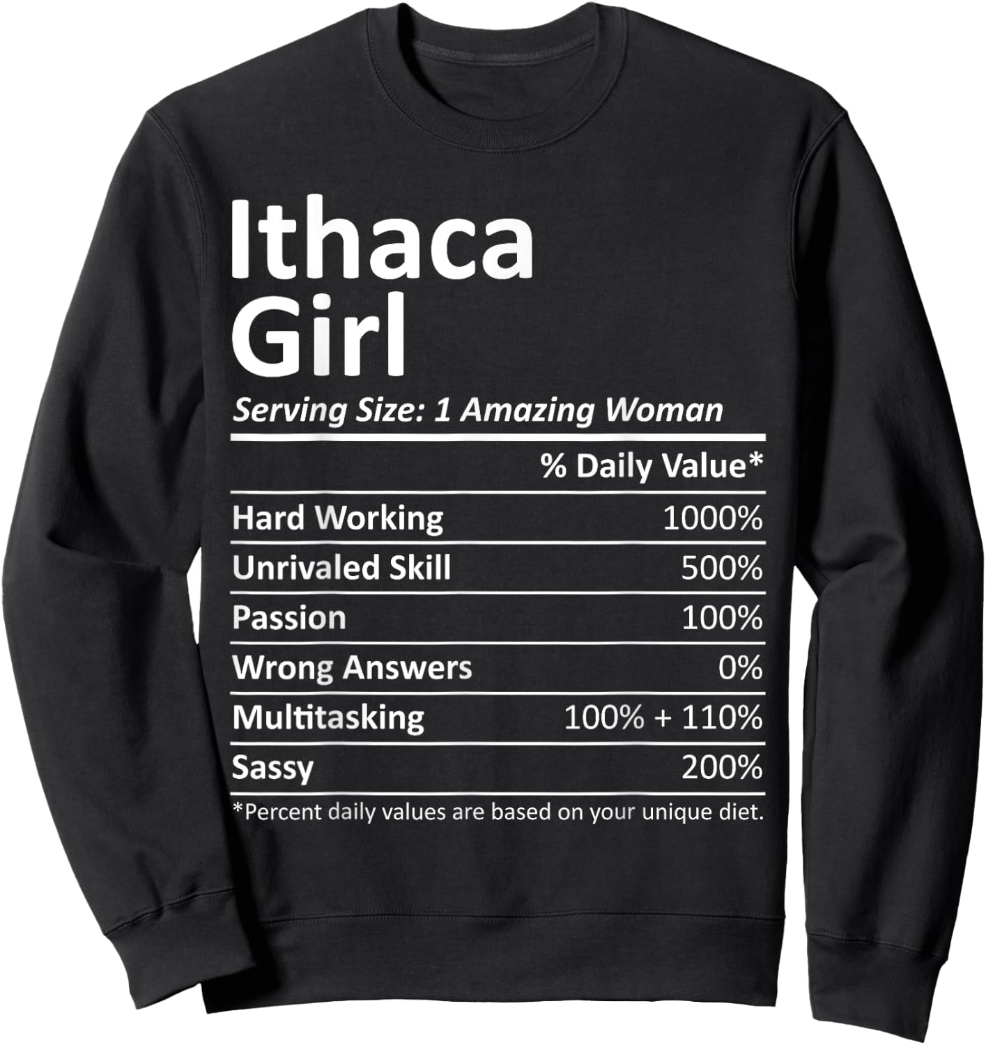 ITHACA GIRL NY NEW YORK Funny City Home Roots USA Gift Sweatshirt - Sweatshirt | Black