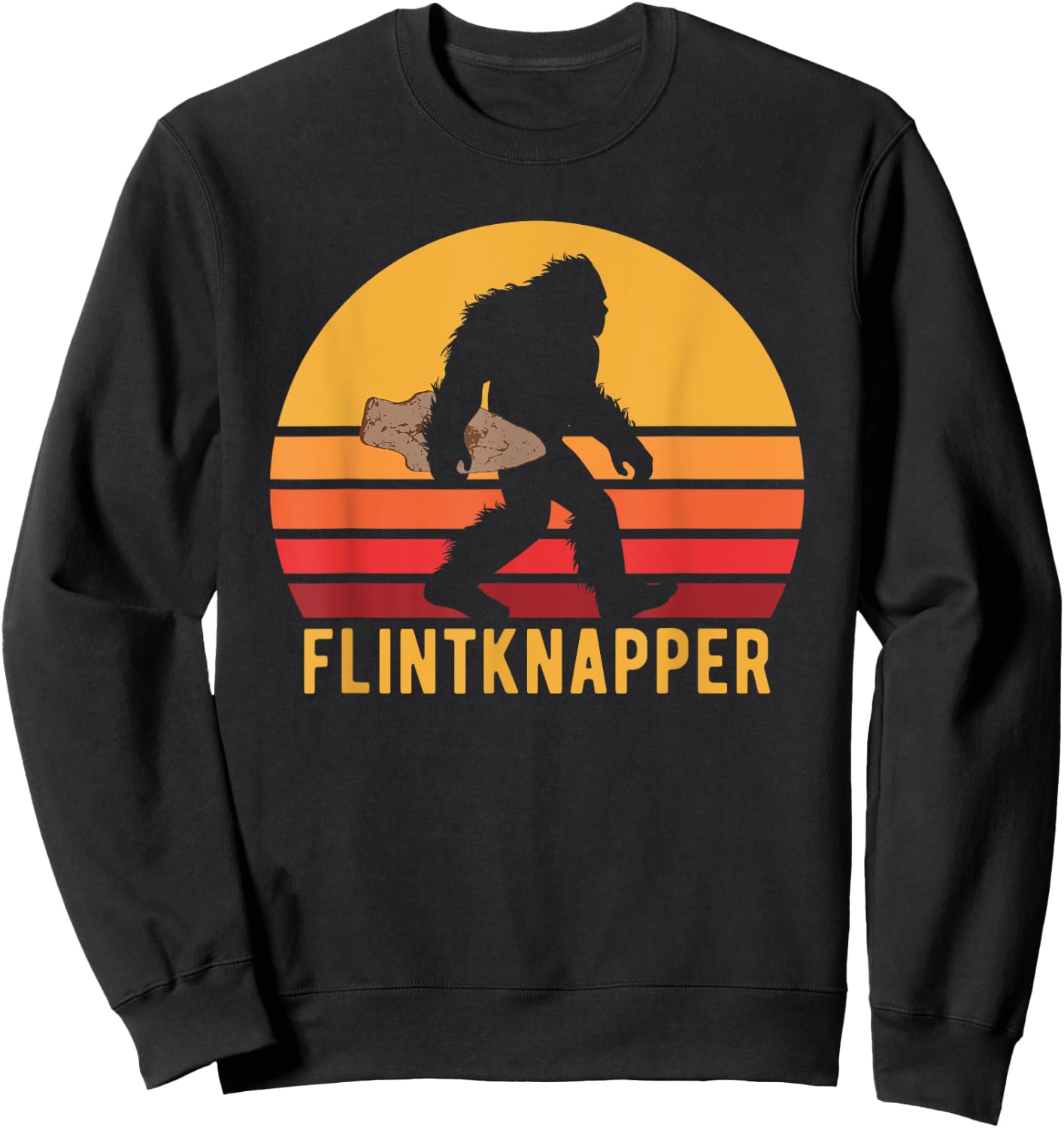 Retro Bigfoot Flintknapping Vintage Sasquatch Flintknapper Sweatshirt - Sweatshirt | Black