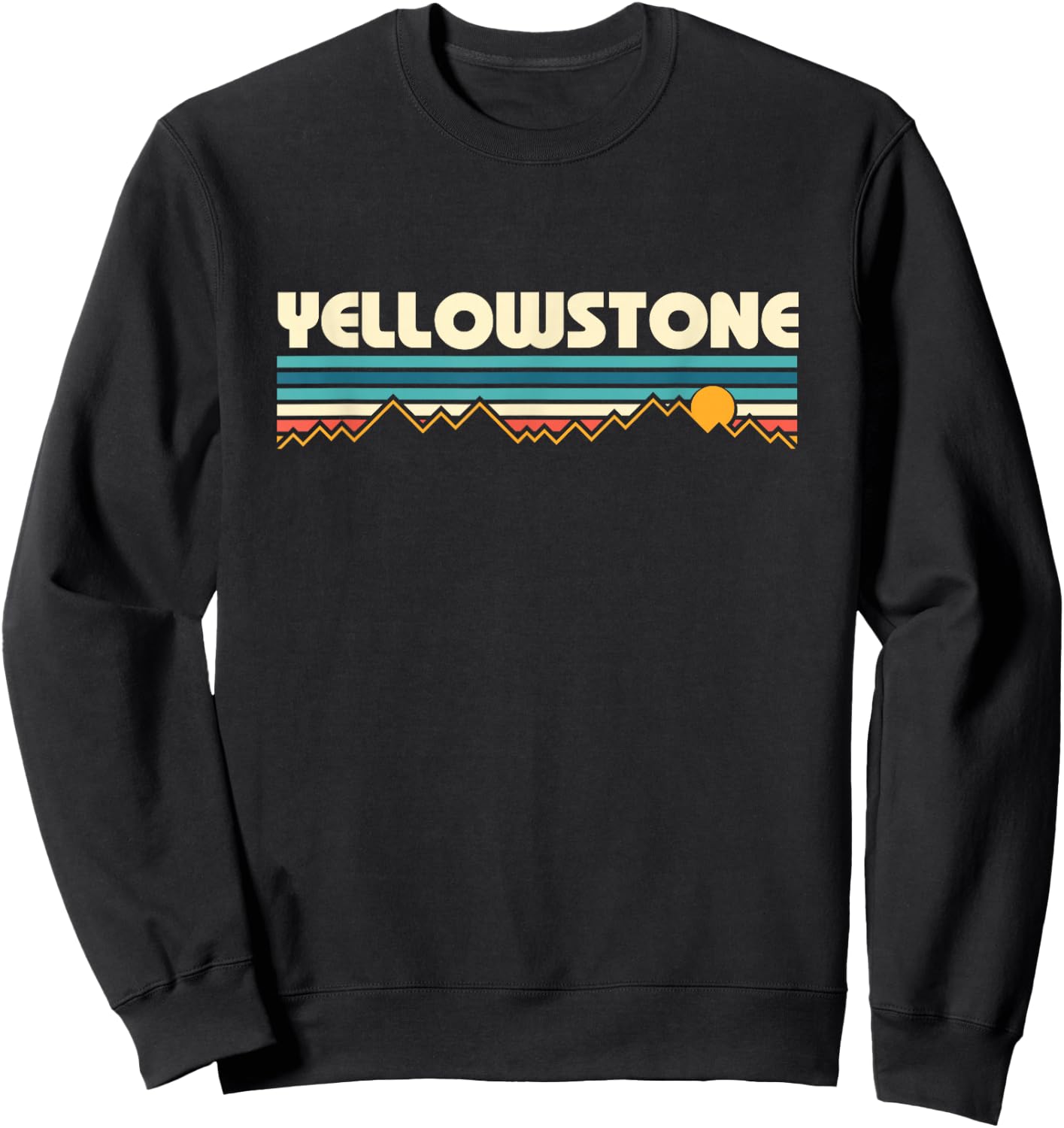 Retro Yellowstone Mountain Sunset Sweatshirt - Sweatshirt | Black