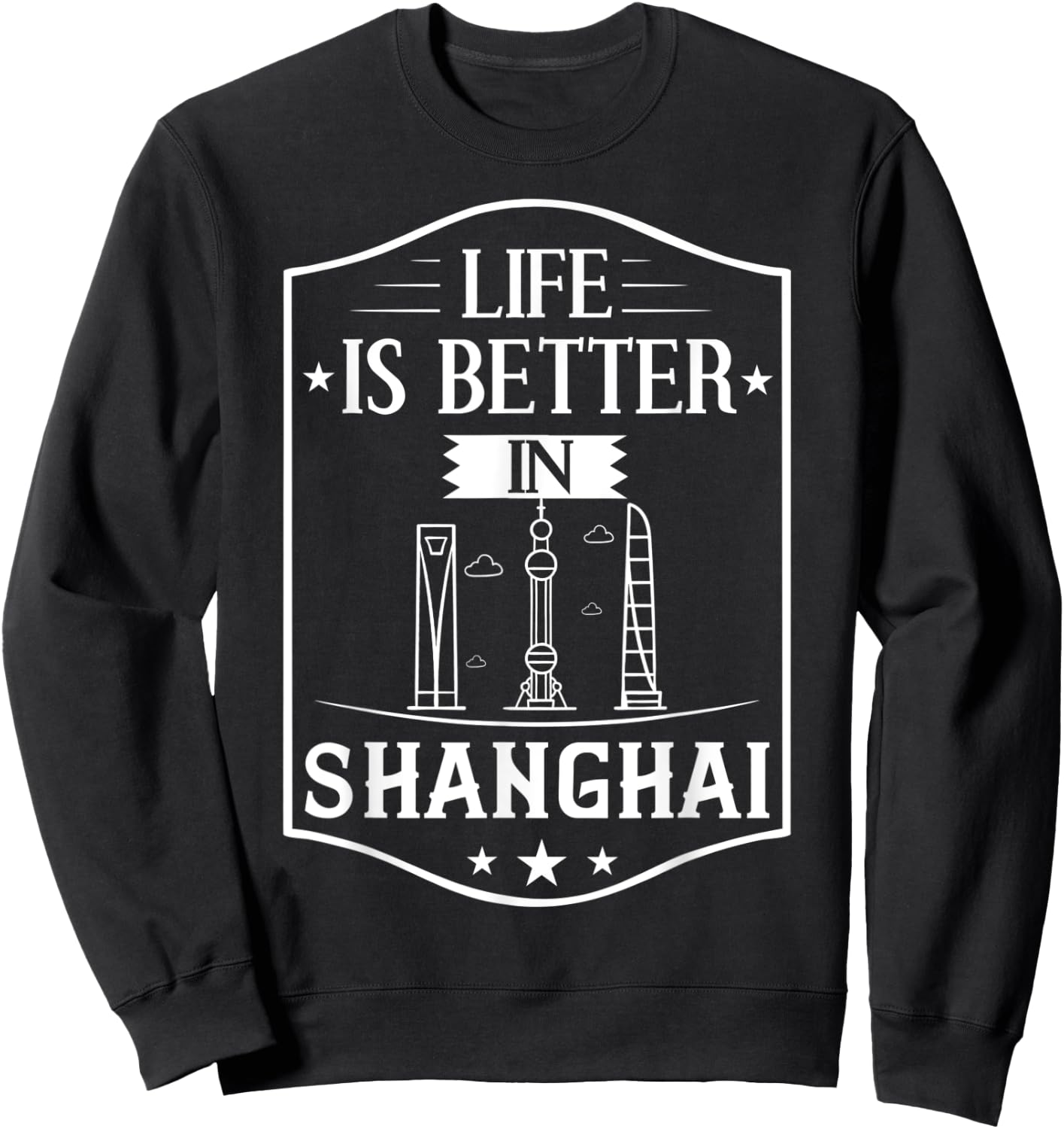 Shanghai China City Skyline Map Travel Sweatshirt - Sweatshirt | Black