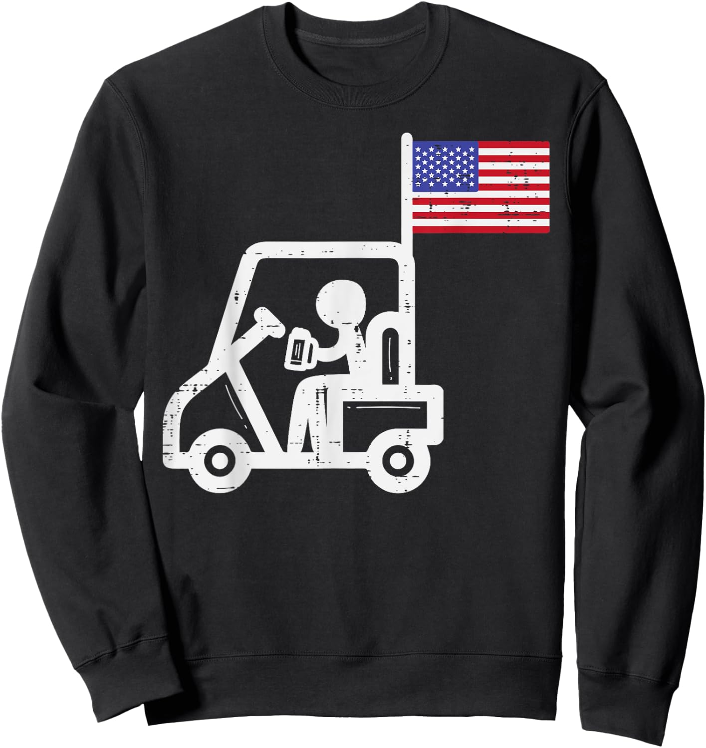 Golf Cart Flag Beer Funny Golfing Drinking Golfer Men Women Sweatshirt - Sweatshirt | Black