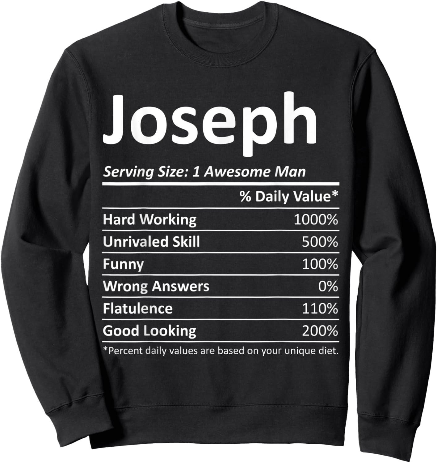 JOSEPH Nutrition Funny Birthday Personalized Name Gift Sweatshirt - Sweatshirt | Black
