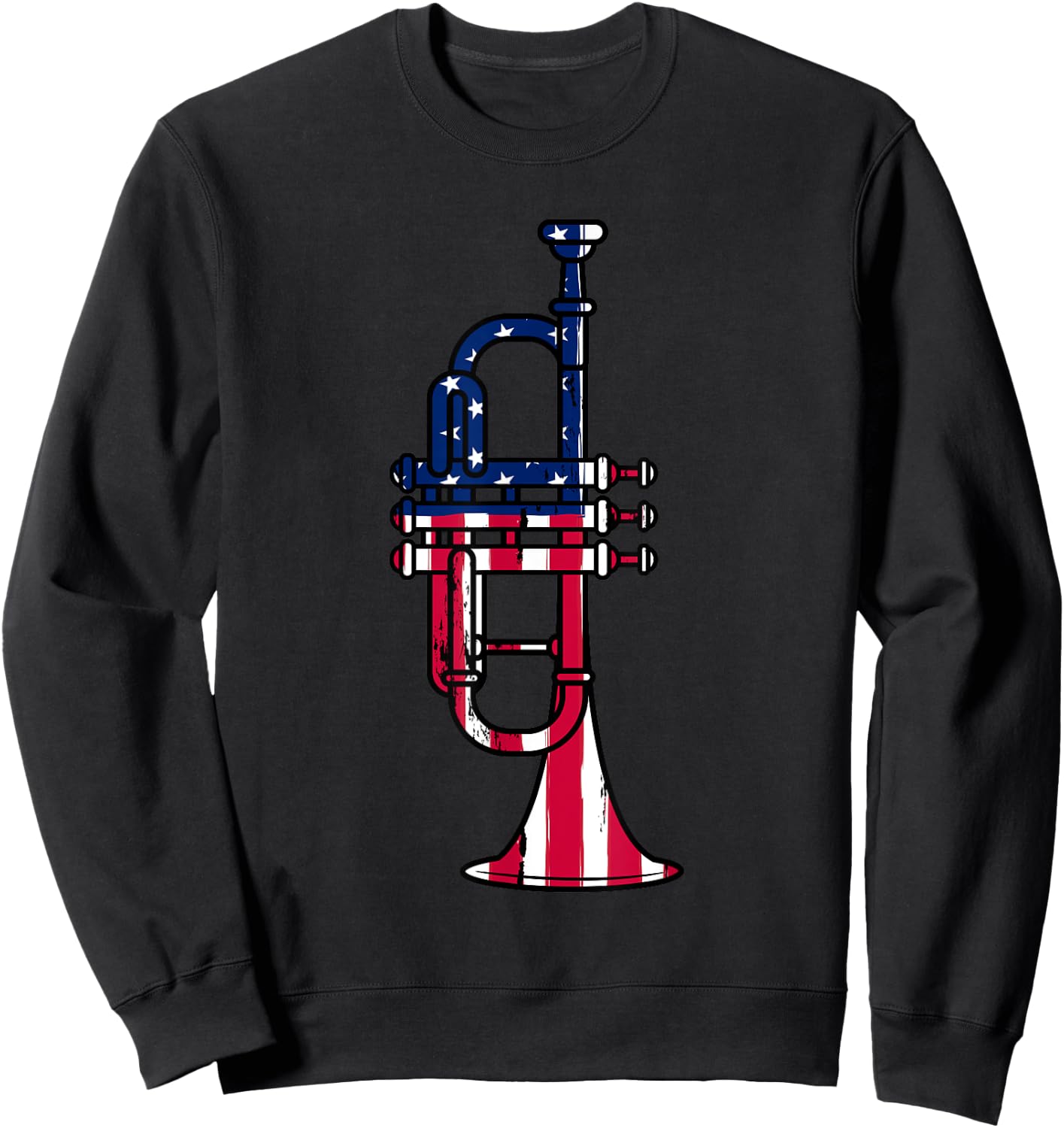 Trumpet USA Flag Funny Trumpeter Musician 4th Of July Outfit Sweatshirt - Sweatshirt | Black